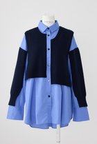 【エンフォルド/ENFOLD】のKnit Combi SH/シャツ 人気、トレンドファッション・服の通販 founy(ファニー) ファッション Fashion レディースファッション Fashion for Women トップス・カットソー Cut & Sew Tops ニット Knit Tops & Sweaters シャツ・ブラウス・オフィスカジュアル Elegant Blouses & Button-Ups コンビ Combo, Combination Style スリーブ Sleeve, Long Sleeve / Short Sleeve ロング Long, Long-Length thumbnail ダークネイビー|ID: prp329100004179734 ipo3291000000032888963