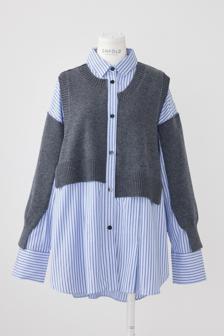 【エンフォルド/ENFOLD】のKnit Combi SH/シャツ インテリア・キッズ・メンズ・レディースファッション・服の通販 founy(ファニー) ファッション Fashion レディースファッション Fashion for Women トップス・カットソー Cut & Sew Tops ニット Knit Tops & Sweaters シャツ・ブラウス・オフィスカジュアル Elegant Blouses & Button-Ups コンビ Combo, Combination Style スリーブ Sleeve, Long Sleeve / Short Sleeve ロング Long, Long-Length トップグレー|ID: prp329100004179734 ipo3291000000032888967