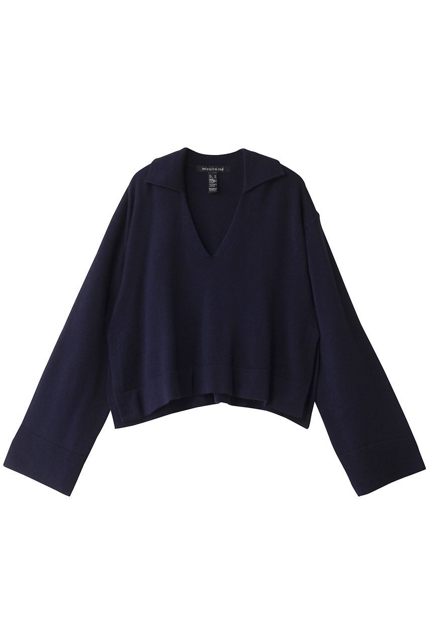 【ミズイロ インド/mizuiro ind】のskipper P/O プルオーバー インテリア・キッズ・メンズ・レディースファッション・服の通販 founy(ファニー) 　ファッション　Fashion　レディースファッション　Fashion for Women　トップス・カットソー　Cut & Sew Tops　ニット　Knit Tops & Sweaters　カジュアルプルオーバー・ニットトップス　Pullovers & Knit Tops / Casual Pullovers　クロップド　Cropped, Short Length　スキッパー　Skipper, Open Collar　スリット　Slit, Slit Detail　トレンド　Trend, Trending Now　navy|ID: prp329100004179795 ipo3291000000032926467