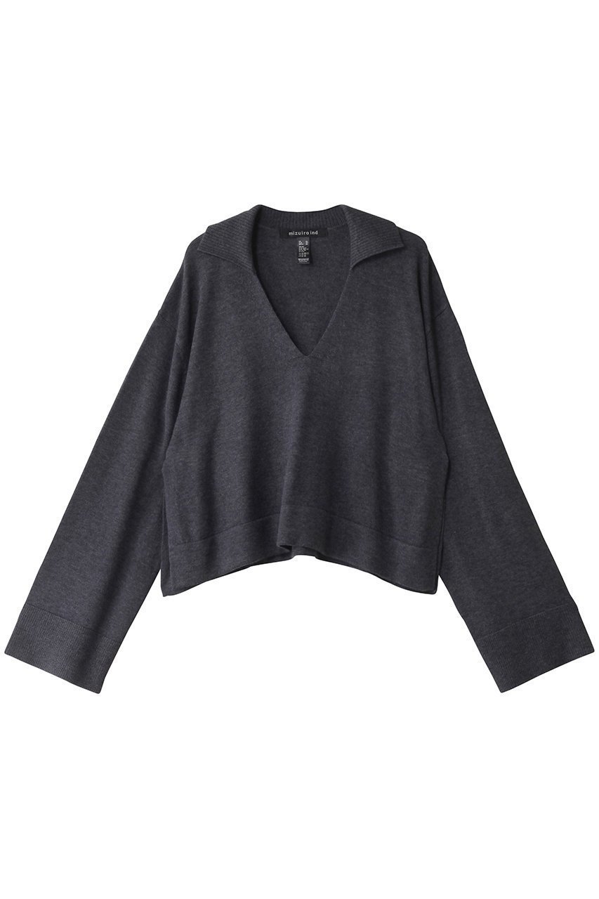 【ミズイロ インド/mizuiro ind】のskipper P/O プルオーバー インテリア・キッズ・メンズ・レディースファッション・服の通販 founy(ファニー) 　ファッション　Fashion　レディースファッション　Fashion for Women　トップス・カットソー　Cut & Sew Tops　ニット　Knit Tops & Sweaters　カジュアルプルオーバー・ニットトップス　Pullovers & Knit Tops / Casual Pullovers　クロップド　Cropped, Short Length　スキッパー　Skipper, Open Collar　スリット　Slit, Slit Detail　トレンド　Trend, Trending Now　gray|ID: prp329100004179795 ipo3291000000032926482