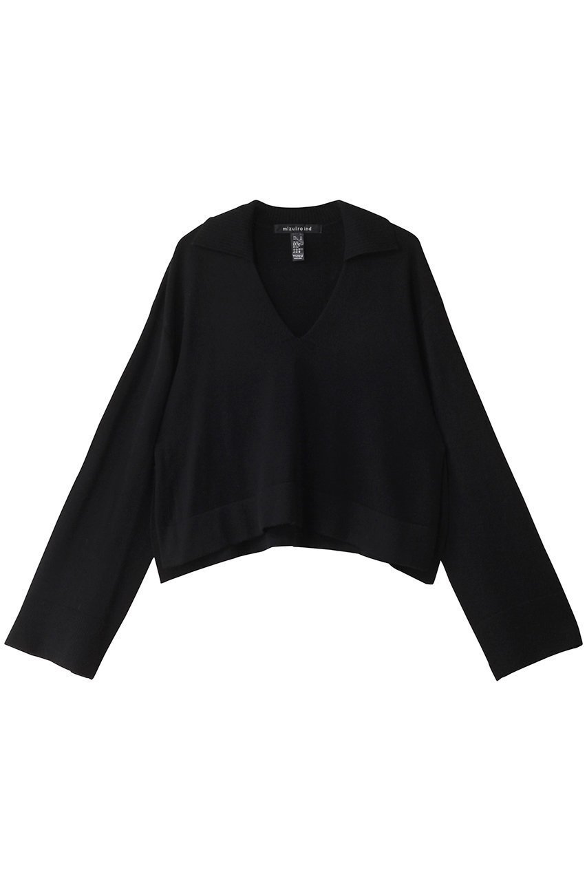 【ミズイロ インド/mizuiro ind】のskipper P/O プルオーバー インテリア・キッズ・メンズ・レディースファッション・服の通販 founy(ファニー) 　ファッション　Fashion　レディースファッション　Fashion for Women　トップス・カットソー　Cut & Sew Tops　ニット　Knit Tops & Sweaters　カジュアルプルオーバー・ニットトップス　Pullovers & Knit Tops / Casual Pullovers　クロップド　Cropped, Short Length　スキッパー　Skipper, Open Collar　スリット　Slit, Slit Detail　トレンド　Trend, Trending Now　black|ID: prp329100004179795 ipo3291000000032926489