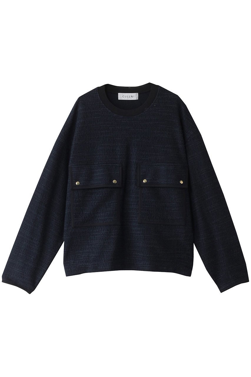 【クルニ/CULLNI】の【UNISEX】Boucle Yarn トリミング ビッグポケット プルオーバー インテリア・キッズ・メンズ・レディースファッション・服の通販 founy(ファニー) 　ファッション　Fashion　レディースファッション　WOMEN　トップス・カットソー　Tops/Tshirt　シャツ/ブラウス　Shirts/Blouses　ロング / Tシャツ　T-Shirts　プルオーバー　Pullover　カットソー　Cut and Sewn　A/W・秋冬　Aw・Autumn/Winter・Fw・Fall-Winter　ユニセックス　Unisex　スリーブ　Sleeve　トリミング　Trimming　ビッグ　Big　フラップ　Flap　ポケット　Pocket　ロング　Long　エレガント 上品　Elegant　NEW・新作・新着・新入荷　New Arrivals　ネイビー|ID: prp329100004179818 ipo3291000000028954124