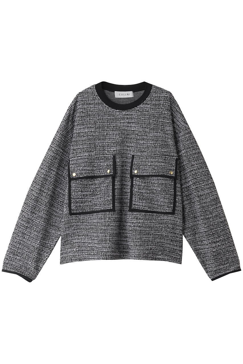 【クルニ/CULLNI】の【UNISEX】Boucle Yarn トリミング ビッグポケット プルオーバー インテリア・キッズ・メンズ・レディースファッション・服の通販 founy(ファニー) 　ファッション　Fashion　レディースファッション　WOMEN　トップス・カットソー　Tops/Tshirt　シャツ/ブラウス　Shirts/Blouses　ロング / Tシャツ　T-Shirts　プルオーバー　Pullover　カットソー　Cut and Sewn　A/W・秋冬　Aw・Autumn/Winter・Fw・Fall-Winter　ユニセックス　Unisex　スリーブ　Sleeve　トリミング　Trimming　ビッグ　Big　フラップ　Flap　ポケット　Pocket　ロング　Long　エレガント 上品　Elegant　NEW・新作・新着・新入荷　New Arrivals　ブラックミックス|ID: prp329100004179818 ipo3291000000028954125