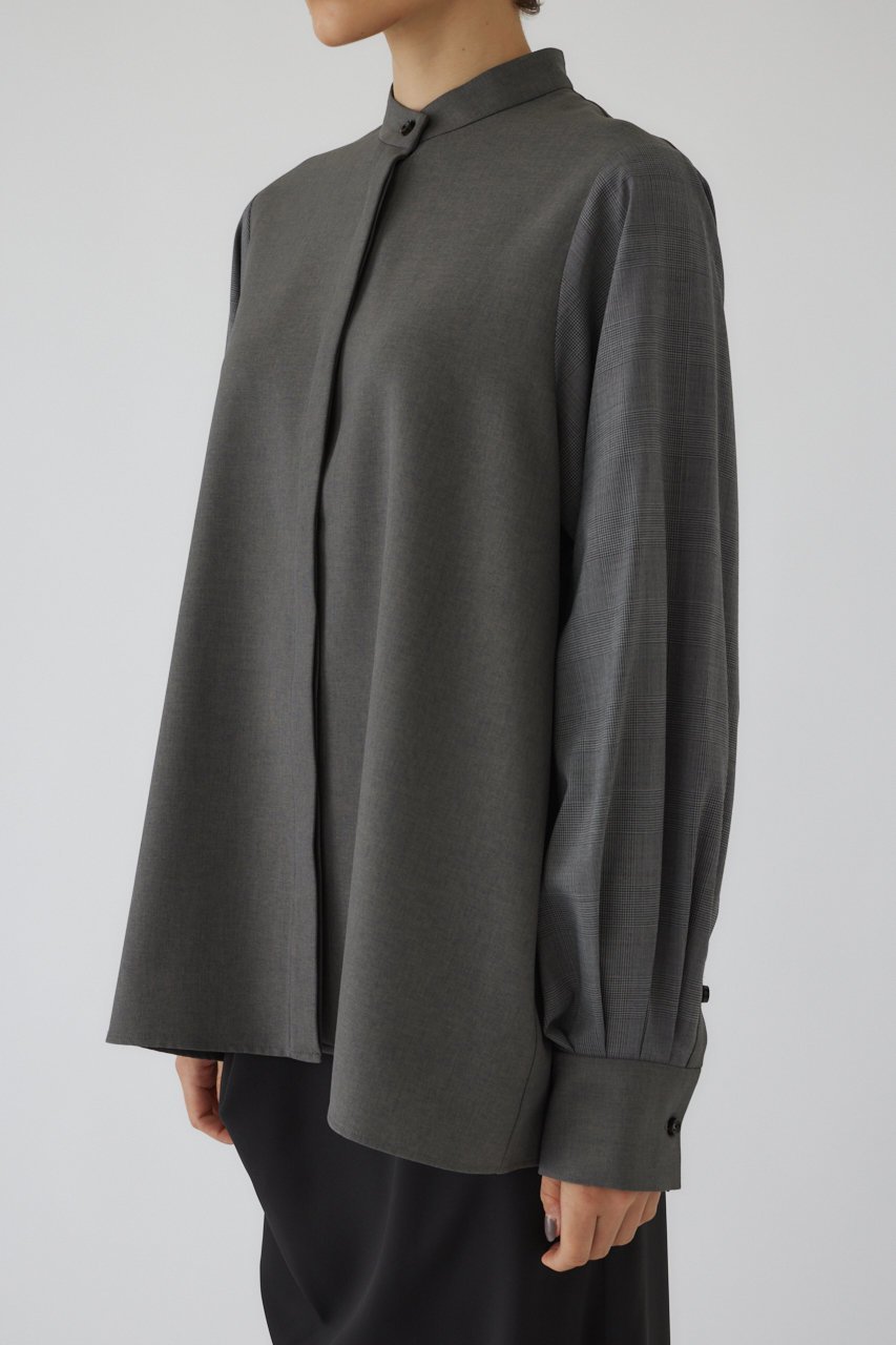 【リムアーク/RIM.ARK】のChic volume sleeve SH/シャツ 人気、トレンドファッション・服の通販 founy(ファニー) 　ファッション　Fashion　レディースファッション　Fashion for Women　トップス・カットソー　Cut & Sew Tops　シャツ・ブラウス・オフィスカジュアル　Elegant Blouses & Button-Ups　ボリューム袖・フリルスリーブブラウス　Voluminous & Ruffle Sleeves / Puffy Sleeve Tops　スタンド　Stand Collar, Upright Stand　スリーブ　Sleeve, Long Sleeve / Short Sleeve　チェック　Check, Plaid, Tartan　バランス　Balance, Style Balance　マニッシュ　Mannish, Boyish　ロング　Long, Long-Length　other-3|ID: prp329100004185423 ipo3291000000032881253