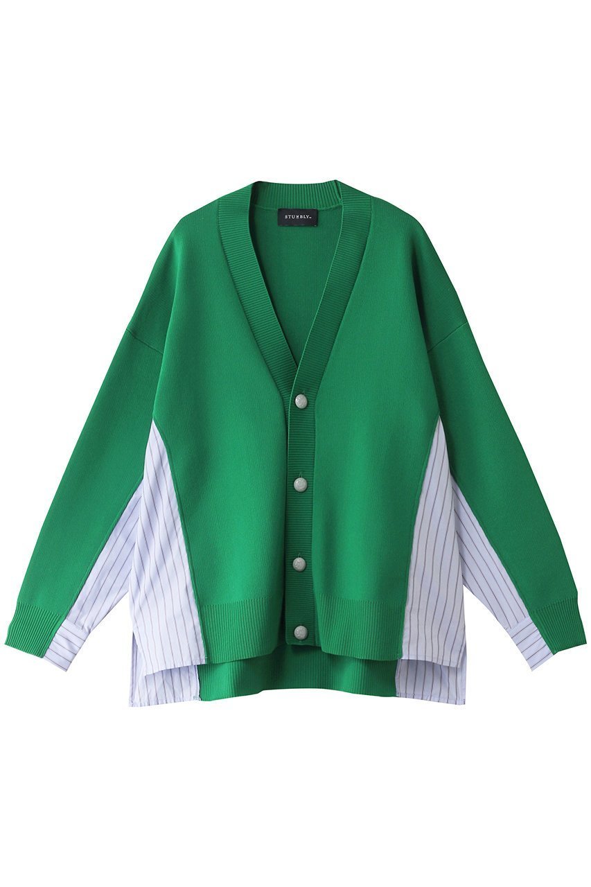 【ヒューエルミュージアム/hueLe Museum】の【STUMBLY】Metal Button Cardigan インテリア・キッズ・メンズ・レディースファッション・服の通販 founy(ファニー) 　ファッション　Fashion　レディースファッション　Fashion for Women　トップス・カットソー　Cut & Sew Tops　ニット　Knit Tops & Sweaters　カーディガン・羽織り　Layered Style Cardigans　カーディガン　Cardigan, Knitwear　ドッキング　Docking, Mixed Material　定番　Standard, Basic Item　グリーン|ID: prp329100004185447 ipo3291000000033216405