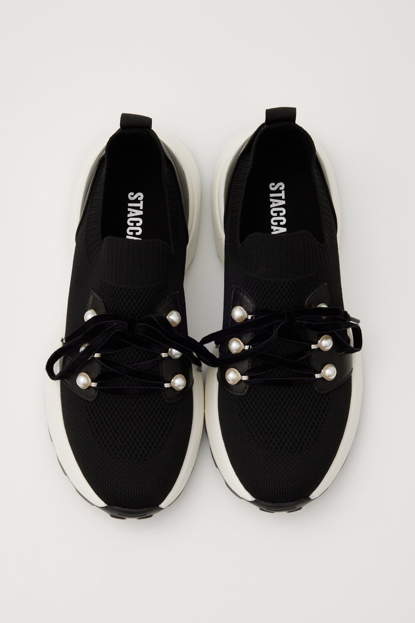 【スタッカート/STACCATO】のパールリボンニットスリッポン インテリア・キッズ・メンズ・レディースファッション・服の通販 founy(ファニー) 　ファッション　Fashion　レディースファッション　Fashion for Women　シューズ　Shoes, Footwear　パール　Pearl, Pearl Accent　フラット　Flat, Flat Shoes　ベロア　Velour, Soft Velvet　レース　Lace, Lace Fabric　ブラック|ID: prp329100004185484 ipo3291000000035059063