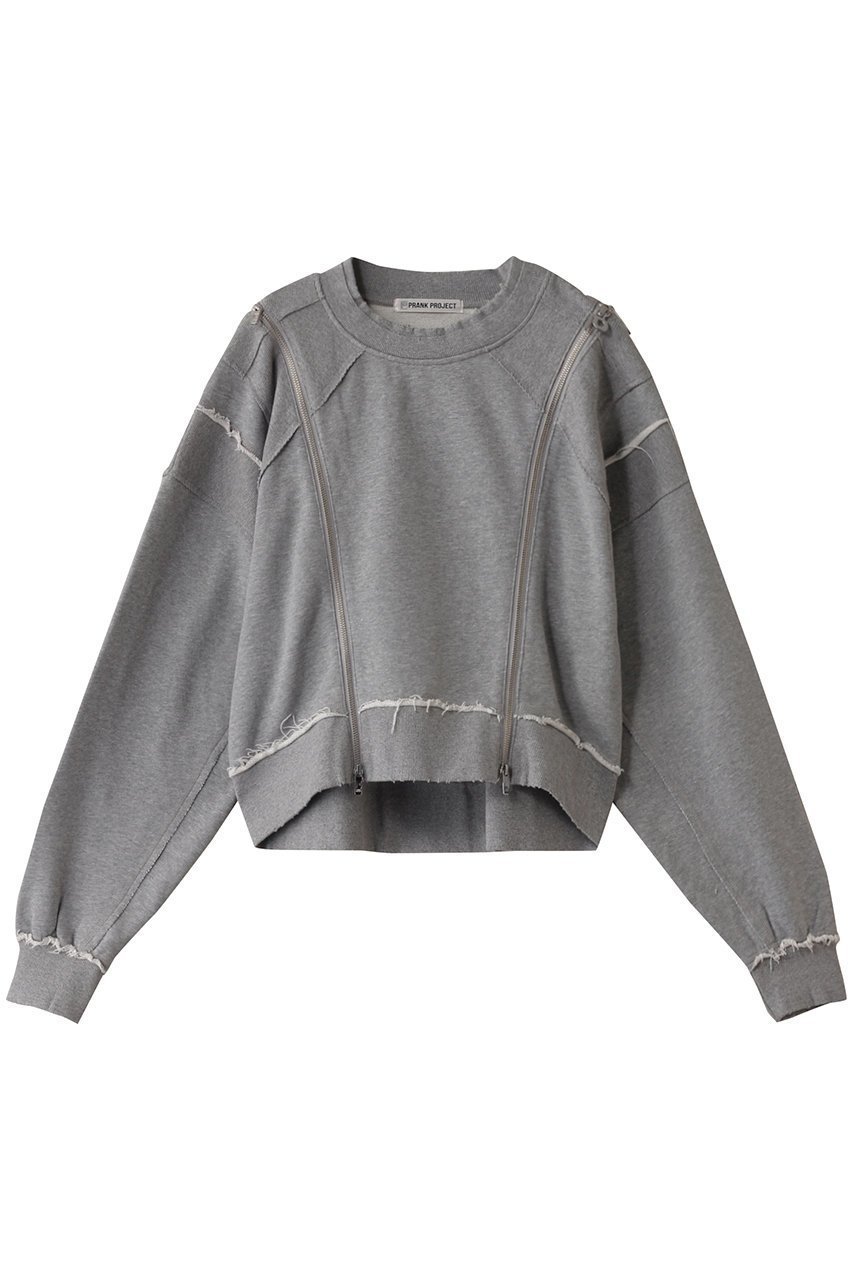 【プランク プロジェクト/PRANK PROJECT】のダブルジップクラッシュスウェット/Double Zip Crash Sweatshirt インテリア・キッズ・メンズ・レディースファッション・服の通販 founy(ファニー) 　ファッション　Fashion　レディースファッション　Fashion for Women　トップス・カットソー　Cut & Sew Tops　シャツ・ブラウス・オフィスカジュアル　Elegant Blouses & Button-Ups　レディースパーカー・カジュアルフーディー　Casual Hoodies & Sweatshirts　ロングTシャツ・Tシャツ　Longline T-Shirts & Tees　スウェット・クルーネックトップス　Sweatshirts & Crewnecks / Relaxed Fit Sweat Tops　カットソー・ベーシックTシャツ　Cut-and-Sewn Tops / Stretch Tees & Basics　ショート　Short, Short Length　スリット　Slit, Slit Detail　ダメージ　Distressed, Destroyed　プリント　Print, Printed Pattern　ボトム　Bottoms, Lower Wear　GRY(グレー)|ID: prp329100004185512 ipo3291000000032893018