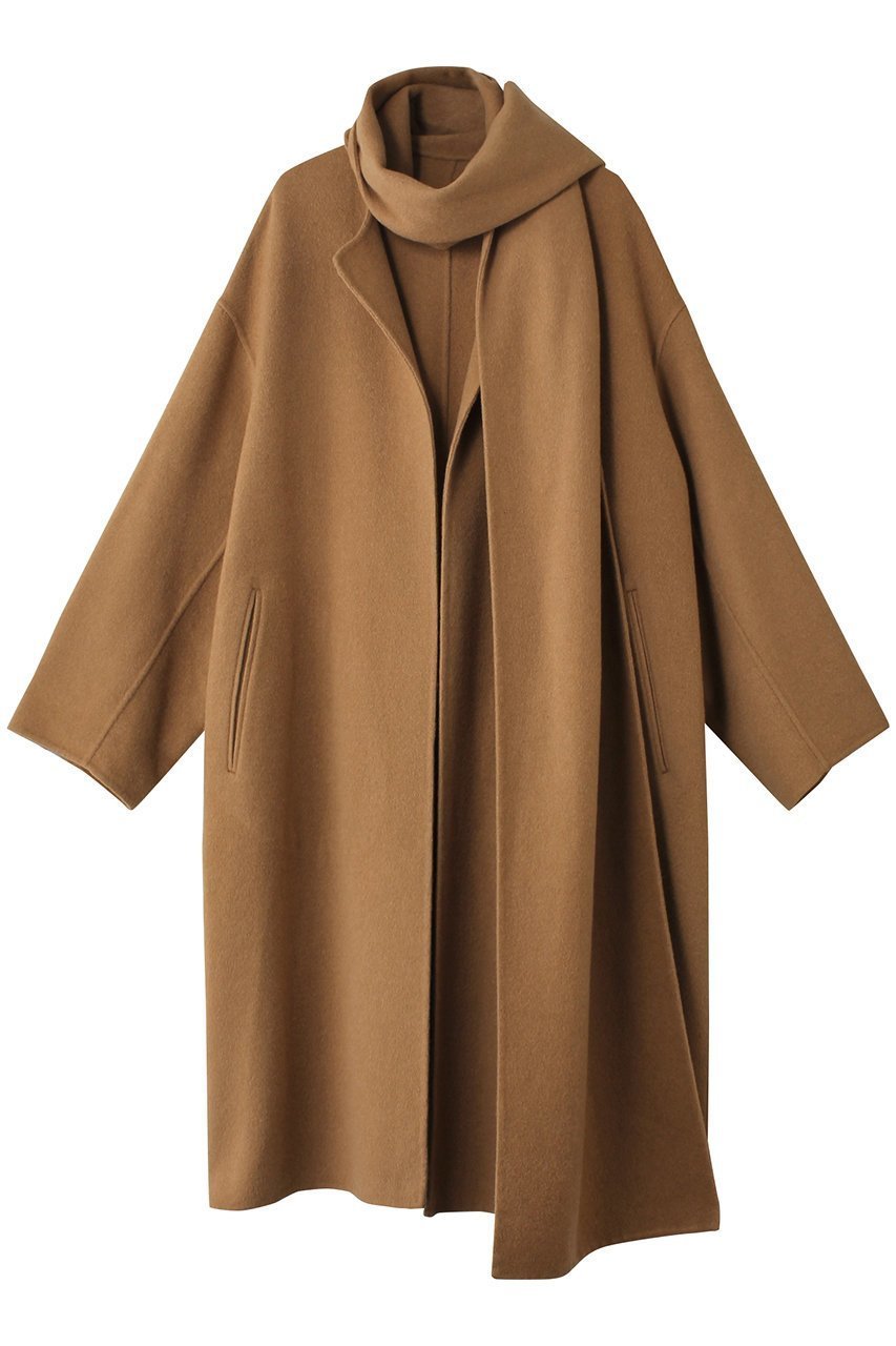 【エステータ/esteta】のウールリバーストールデザインコート インテリア・キッズ・メンズ・レディースファッション・服の通販 founy(ファニー) 　ファッション　Fashion　レディースファッション　Fashion for Women　アウター　Coat / Outerwear Collection　コート・ロングコート・ピーコート　Long Coats, Peacoats & More　ショール　Shawl, Wrap　ストール　Stole, Wrap　ファブリック　Fabric, Textile　ロング　Long, Long-Length　定番　Standard, Basic Item　キャメル|ID: prp329100004195730 ipo3291000000032945280