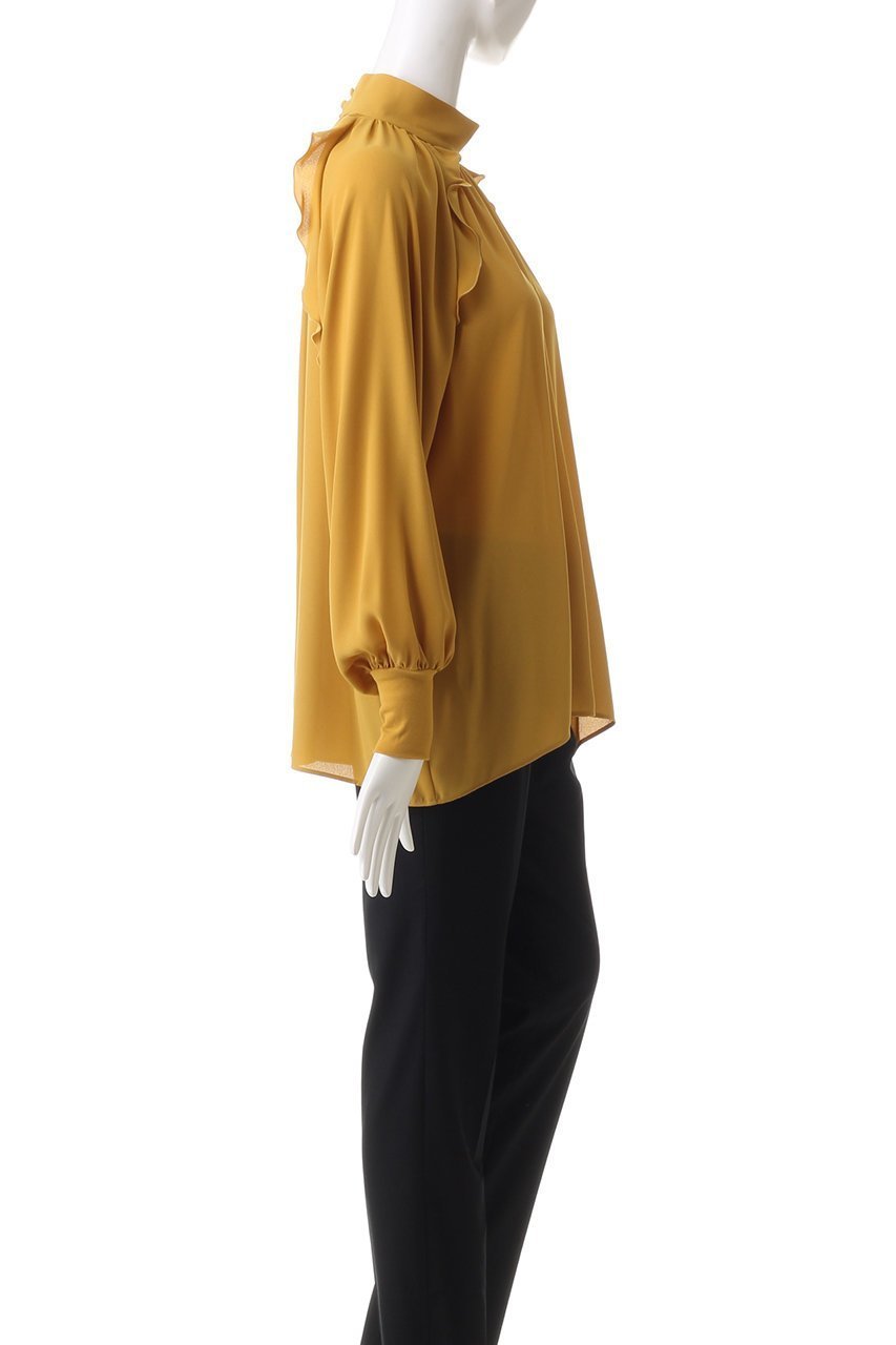 【デザイン ワークス/DESIGN WORKS】の袖リブフリルブラウス 人気、トレンドファッション・服の通販 founy(ファニー) 　ファッション　Fashion　レディースファッション　Fashion for Women　トップス・カットソー　Cut & Sew Tops　シャツ・ブラウス・オフィスカジュアル　Elegant Blouses & Button-Ups　おすすめ　Recommended / Our Picks　エアリー　Airy Texture　シアー　Sheer, See-Through　ジョーゼット　Georgette, Semi-Sheer Fabric　スリーブ　Sleeve, Long Sleeve / Short Sleeve　ドッキング　Docking, Mixed Material　ハイネック　High Neck, Mock Neck　パーティ　Party, Party Style　フリル　Frill, Ruffle　ロング　Long, Long-Length　other-3|ID: prp329100004197300 ipo3291000000032889054