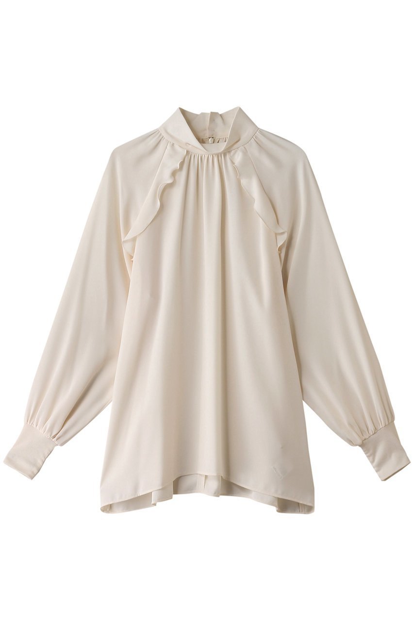 【デザイン ワークス/DESIGN WORKS】の袖リブフリルブラウス インテリア・キッズ・メンズ・レディースファッション・服の通販 founy(ファニー) 　ファッション　Fashion　レディースファッション　Fashion for Women　トップス・カットソー　Cut & Sew Tops　シャツ・ブラウス・オフィスカジュアル　Elegant Blouses & Button-Ups　おすすめ　Recommended / Our Picks　エアリー　Airy Texture　シアー　Sheer, See-Through　ジョーゼット　Georgette, Semi-Sheer Fabric　スリーブ　Sleeve, Long Sleeve / Short Sleeve　ドッキング　Docking, Mixed Material　ハイネック　High Neck, Mock Neck　パーティ　Party, Party Style　フリル　Frill, Ruffle　ロング　Long, Long-Length　アイボリー|ID: prp329100004197300 ipo3291000000034955840