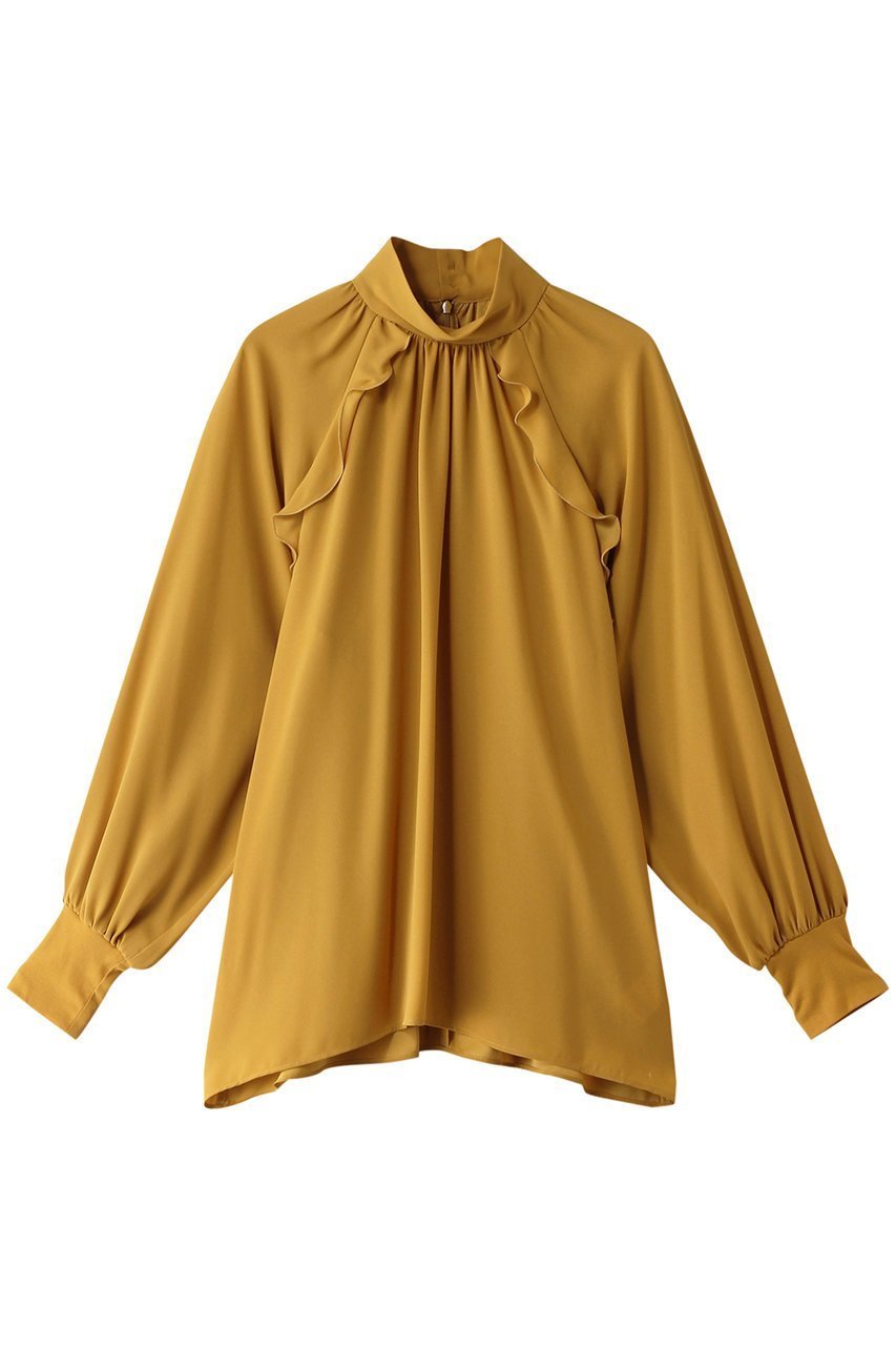 【デザイン ワークス/DESIGN WORKS】の袖リブフリルブラウス インテリア・キッズ・メンズ・レディースファッション・服の通販 founy(ファニー) 　ファッション　Fashion　レディースファッション　Fashion for Women　トップス・カットソー　Cut & Sew Tops　シャツ・ブラウス・オフィスカジュアル　Elegant Blouses & Button-Ups　おすすめ　Recommended / Our Picks　エアリー　Airy Texture　シアー　Sheer, See-Through　ジョーゼット　Georgette, Semi-Sheer Fabric　スリーブ　Sleeve, Long Sleeve / Short Sleeve　ドッキング　Docking, Mixed Material　ハイネック　High Neck, Mock Neck　パーティ　Party, Party Style　フリル　Frill, Ruffle　ロング　Long, Long-Length　オレンジ|ID: prp329100004197300 ipo3291000000034955842