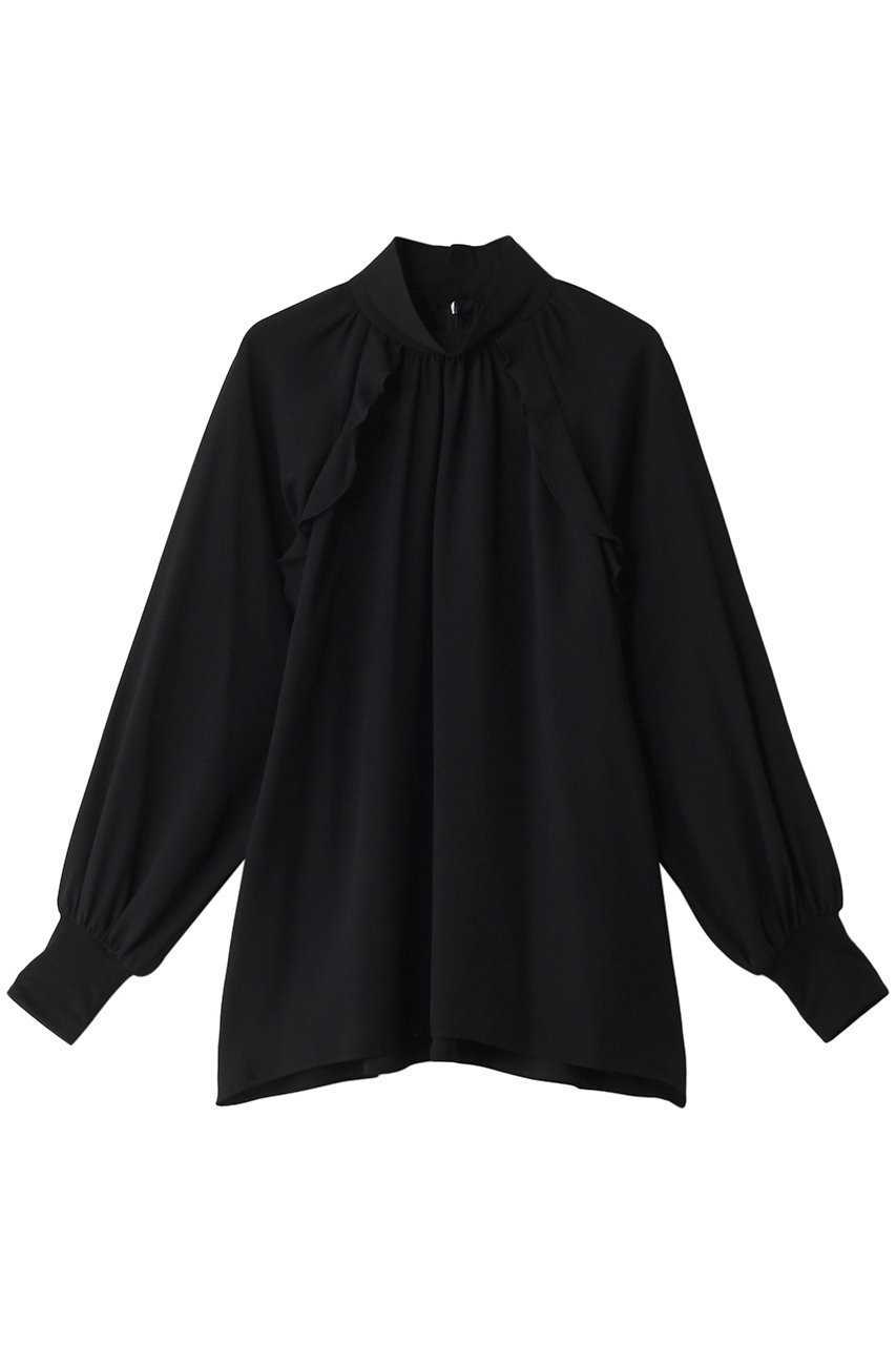 【デザイン ワークス/DESIGN WORKS】の袖リブフリルブラウス インテリア・キッズ・メンズ・レディースファッション・服の通販 founy(ファニー) 　ファッション　Fashion　レディースファッション　Fashion for Women　トップス・カットソー　Cut & Sew Tops　シャツ・ブラウス・オフィスカジュアル　Elegant Blouses & Button-Ups　おすすめ　Recommended / Our Picks　エアリー　Airy Texture　シアー　Sheer, See-Through　ジョーゼット　Georgette, Semi-Sheer Fabric　スリーブ　Sleeve, Long Sleeve / Short Sleeve　ドッキング　Docking, Mixed Material　ハイネック　High Neck, Mock Neck　パーティ　Party, Party Style　フリル　Frill, Ruffle　ロング　Long, Long-Length　ブラック|ID: prp329100004197300 ipo3291000000034955844