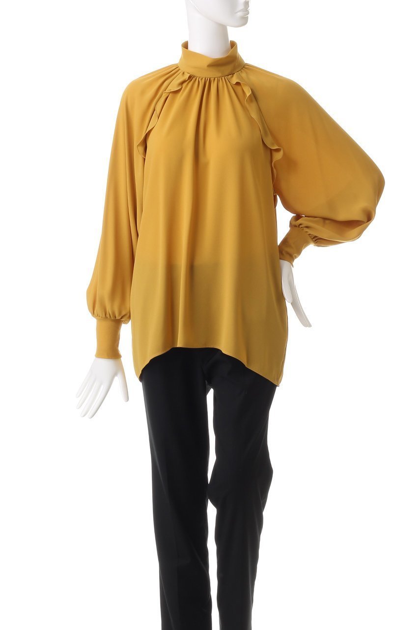 【デザイン ワークス/DESIGN WORKS】の袖リブフリルブラウス 人気、トレンドファッション・服の通販 founy(ファニー) 　ファッション　Fashion　レディースファッション　Fashion for Women　トップス・カットソー　Cut & Sew Tops　シャツ・ブラウス・オフィスカジュアル　Elegant Blouses & Button-Ups　おすすめ　Recommended / Our Picks　エアリー　Airy Texture　シアー　Sheer, See-Through　ジョーゼット　Georgette, Semi-Sheer Fabric　スリーブ　Sleeve, Long Sleeve / Short Sleeve　ドッキング　Docking, Mixed Material　ハイネック　High Neck, Mock Neck　パーティ　Party, Party Style　フリル　Frill, Ruffle　ロング　Long, Long-Length　other-2|ID: prp329100004197300 ipo3291000000034955846