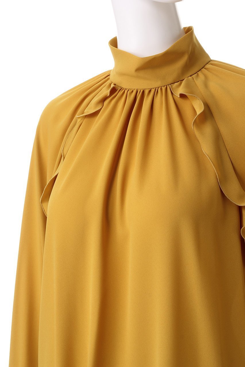 【デザイン ワークス/DESIGN WORKS】の袖リブフリルブラウス 人気、トレンドファッション・服の通販 founy(ファニー) 　ファッション　Fashion　レディースファッション　Fashion for Women　トップス・カットソー　Cut & Sew Tops　シャツ・ブラウス・オフィスカジュアル　Elegant Blouses & Button-Ups　おすすめ　Recommended / Our Picks　エアリー　Airy Texture　シアー　Sheer, See-Through　ジョーゼット　Georgette, Semi-Sheer Fabric　スリーブ　Sleeve, Long Sleeve / Short Sleeve　ドッキング　Docking, Mixed Material　ハイネック　High Neck, Mock Neck　パーティ　Party, Party Style　フリル　Frill, Ruffle　ロング　Long, Long-Length　other-5|ID: prp329100004197300 ipo3291000000034955851