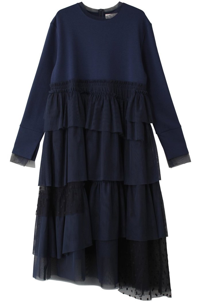 【マリリンムーン/MARILYN MOON】のドットチュールラッフルカットソーワンピース インテリア・キッズ・メンズ・レディースファッション・服の通販 founy(ファニー) https://founy.com/ ファッション Fashion レディースファッション WOMEN ワンピース Dress チュニック Tunic アシンメトリー Asymmetry カットソー Cut And Sew シアー Sheer チュニック Tunic チュール Tulle ランダム Random ロング Long |ID: prp329100004199088 ipo3291000000030706416