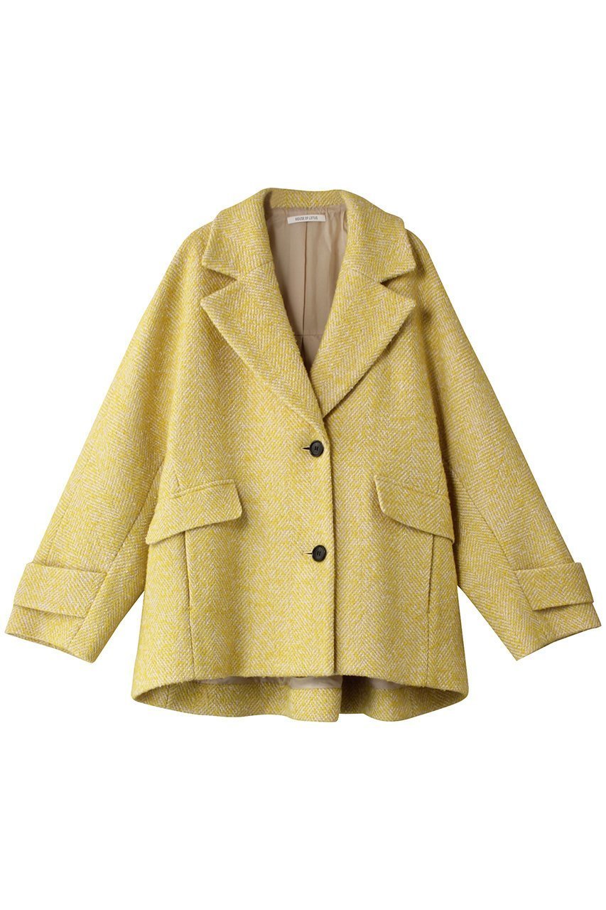 【ハウス オブ ロータス/HOUSE OF LOTUS】のループツイードケープライクコート インテリア・キッズ・メンズ・レディースファッション・服の通販 founy(ファニー) 　ファッション　Fashion　レディースファッション　Fashion for Women　アウター　Coat / Outerwear Collection　コート・ロングコート・ピーコート　Long Coats, Peacoats & More　インナー　Innerwear　ウォーム　Warm Fabric　カッティング　Cutting Detail　クラシカル　Classical, Vintage-Inspired　ショート　Short, Short Length　スタイリッシュ　Stylish, Fashionable　ツイード　Twill, Twill Weave　ハーフ　Half, Half-Length　ビッグ　Big, Oversized　フォルム　Silhouette, Form　フロント　Front, Front Design　ボトム　Bottoms, Lower Wear　イエロー|ID: prp329100004199119 ipo3291000000032940889