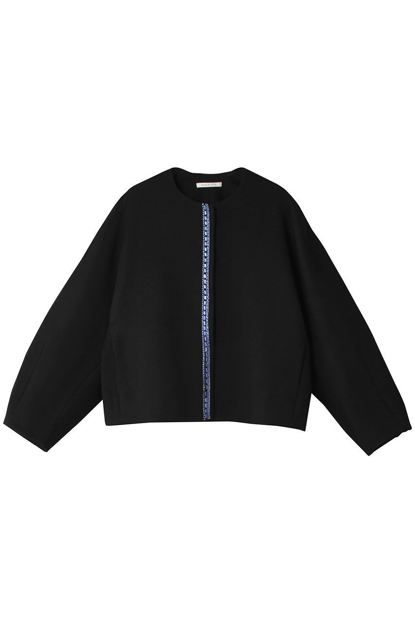 【ハウス オブ ロータス/HOUSE OF LOTUS】のビジューノーカラージャケット インテリア・キッズ・メンズ・レディースファッション・服の通販 founy(ファニー) 　ファッション　Fashion　レディースファッション　WOMEN　アウター　Coat Outerwear　ジャケット　Jackets　ノーカラージャケット　No Collar Leather Jackets　アンティーク　Antique　カシミヤ　Cashmere　ジャケット　Jacket　スリーブ　Sleeve　バランス　Balance　バルーン　Balloon　ビジュー　Bijou　フロント　Front　ポケット　Pocket　エレガント 上品　Elegant　ブラック|ID: prp329100004199120 ipo3291000000029613510