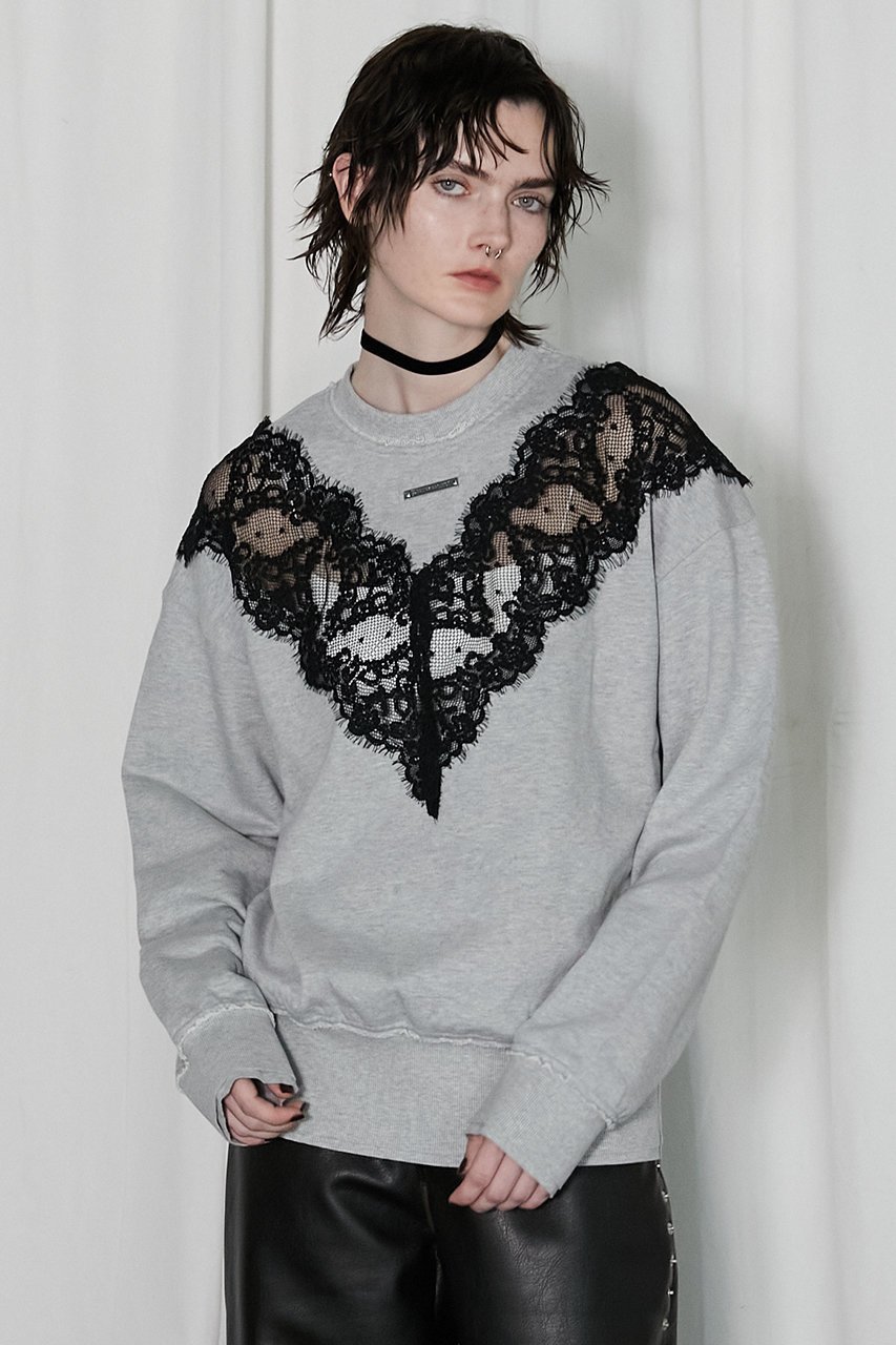 【プランク プロジェクト/PRANK PROJECT】のレーススウェット/Lace Sweatshirt インテリア・キッズ・メンズ・レディースファッション・服の通販 founy(ファニー) 　ファッション　Fashion　レディースファッション　Fashion for Women　トップス・カットソー　Cut & Sew Tops　シャツ・ブラウス・オフィスカジュアル　Elegant Blouses & Button-Ups　レディースパーカー・カジュアルフーディー　Casual Hoodies & Sweatshirts　ロングTシャツ・Tシャツ　Longline T-Shirts & Tees　スウェット・クルーネックトップス　Sweatshirts & Crewnecks / Relaxed Fit Sweat Tops　カットソー・ベーシックTシャツ　Cut-and-Sewn Tops / Stretch Tees & Basics　インナー　Innerwear　ウォッシュ　Washed Finish　エレガント 上品　Elegant　スウェット / スエット　Sweatshirt, Sweatwear　リバーシブル　Reversible, Two-Sided　レース　Lace, Lace Fabric　GRY(グレー)|ID: prp329100004199128 ipo3291000000032893134