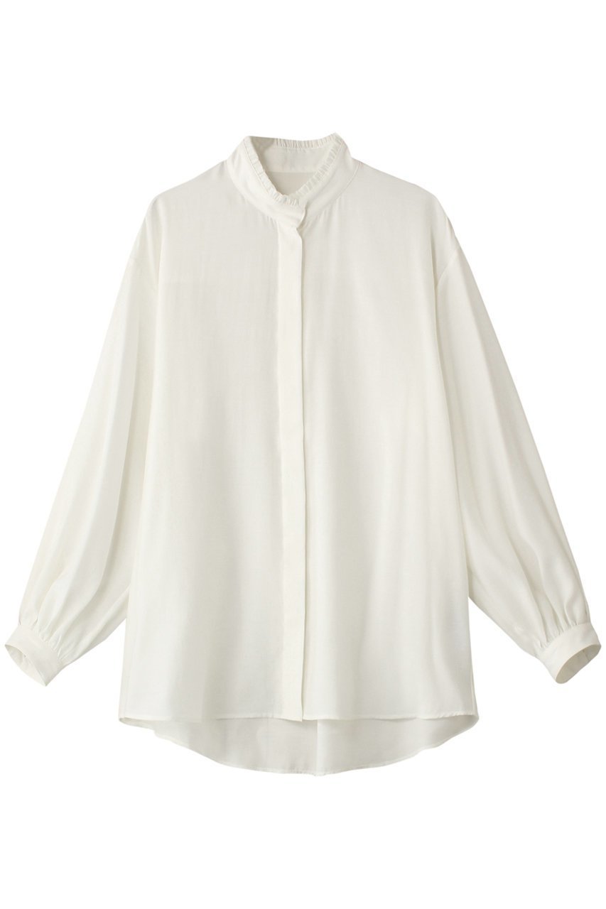 【エリオポール/heliopole】のフリルスタンドカラーブラウス 人気、トレンドファッション・服の通販 founy(ファニー) ファッション Fashion レディースファッション Fashion for Women トップス・カットソー Cut & Sew Tops シャツ・ブラウス・オフィスカジュアル Elegant Blouses & Button-Ups エアリー Airy Texture シアー Sheer, See-Through シンプル Simple, Minimal ジャケット Jacket, Outerwear スタンド Stand Collar, Upright Stand スリーブ Sleeve, Long Sleeve / Short Sleeve フリル Frill, Ruffle ロング Long, Long-Length other-1|ID: prp329100004199206 ipo3291000000035923258