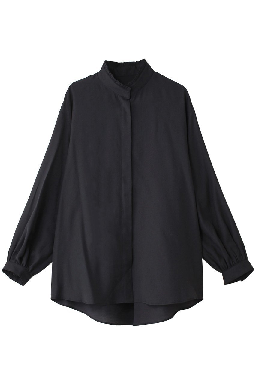 【エリオポール/heliopole】のフリルスタンドカラーブラウス インテリア・キッズ・メンズ・レディースファッション・服の通販 founy(ファニー) ファッション Fashion レディースファッション Fashion for Women トップス・カットソー Cut & Sew Tops シャツ・ブラウス・オフィスカジュアル Elegant Blouses & Button-Ups エアリー Airy Texture シアー Sheer, See-Through シンプル Simple, Minimal ジャケット Jacket, Outerwear スタンド Stand Collar, Upright Stand スリーブ Sleeve, Long Sleeve / Short Sleeve フリル Frill, Ruffle ロング Long, Long-Length ネイビー|ID: prp329100004199206 ipo3291000000035923260