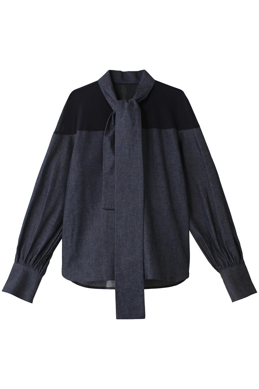 【ティーチ/TEECHI】の「ハンサムデニムシャツ」 人気、トレンドファッション・服の通販 founy(ファニー) 　ファッション　Fashion　レディースファッション　Fashion for Women　トップス・カットソー　Cut & Sew Tops　シャツ・ブラウス・オフィスカジュアル　Elegant Blouses & Button-Ups　アシンメトリー　Asymmetrical Style　インディゴ　Indigo Denim　カフス　Cuff Design　シアー　Sheer, See-Through　スリーブ　Sleeve, Long Sleeve / Short Sleeve　デコルテ　Décolleté, Neckline　デニム　Denim, Jeans Material　リボン　Ribbon, Bow　ロング　Long, Long-Length　 other-1|ID: prp329100004200943 ipo3291000000035719720