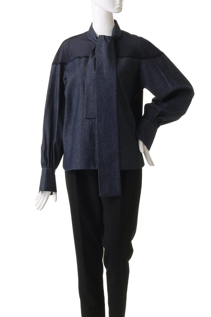 【ティーチ/TEECHI】の「ハンサムデニムシャツ」 人気、トレンドファッション・服の通販 founy(ファニー) 　ファッション　Fashion　レディースファッション　Fashion for Women　トップス・カットソー　Cut & Sew Tops　シャツ・ブラウス・オフィスカジュアル　Elegant Blouses & Button-Ups　アシンメトリー　Asymmetrical Style　インディゴ　Indigo Denim　カフス　Cuff Design　シアー　Sheer, See-Through　スリーブ　Sleeve, Long Sleeve / Short Sleeve　デコルテ　Décolleté, Neckline　デニム　Denim, Jeans Material　リボン　Ribbon, Bow　ロング　Long, Long-Length　other-2|ID: prp329100004200943 ipo3291000000035719722