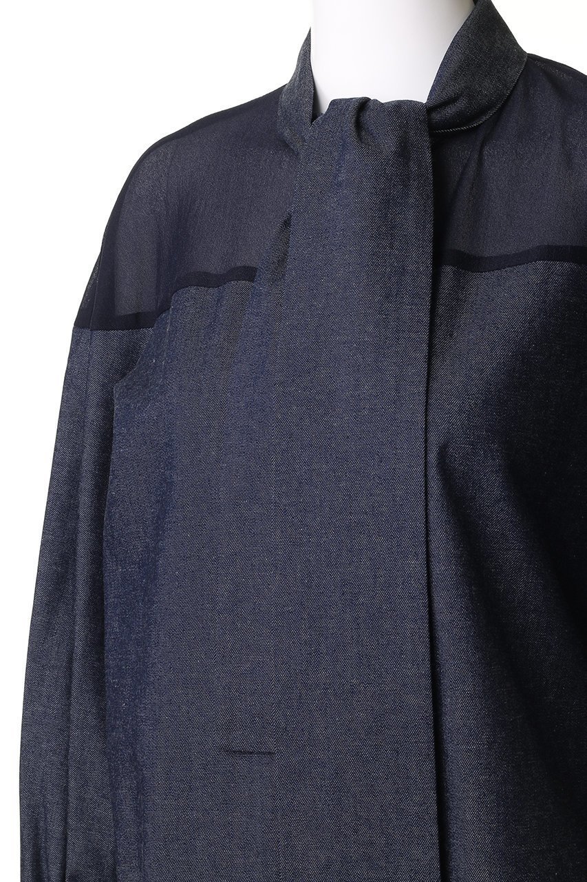 【ティーチ/TEECHI】の「ハンサムデニムシャツ」 人気、トレンドファッション・服の通販 founy(ファニー) 　ファッション　Fashion　レディースファッション　Fashion for Women　トップス・カットソー　Cut & Sew Tops　シャツ・ブラウス・オフィスカジュアル　Elegant Blouses & Button-Ups　アシンメトリー　Asymmetrical Style　インディゴ　Indigo Denim　カフス　Cuff Design　シアー　Sheer, See-Through　スリーブ　Sleeve, Long Sleeve / Short Sleeve　デコルテ　Décolleté, Neckline　デニム　Denim, Jeans Material　リボン　Ribbon, Bow　ロング　Long, Long-Length　other-5|ID: prp329100004200943 ipo3291000000035719725