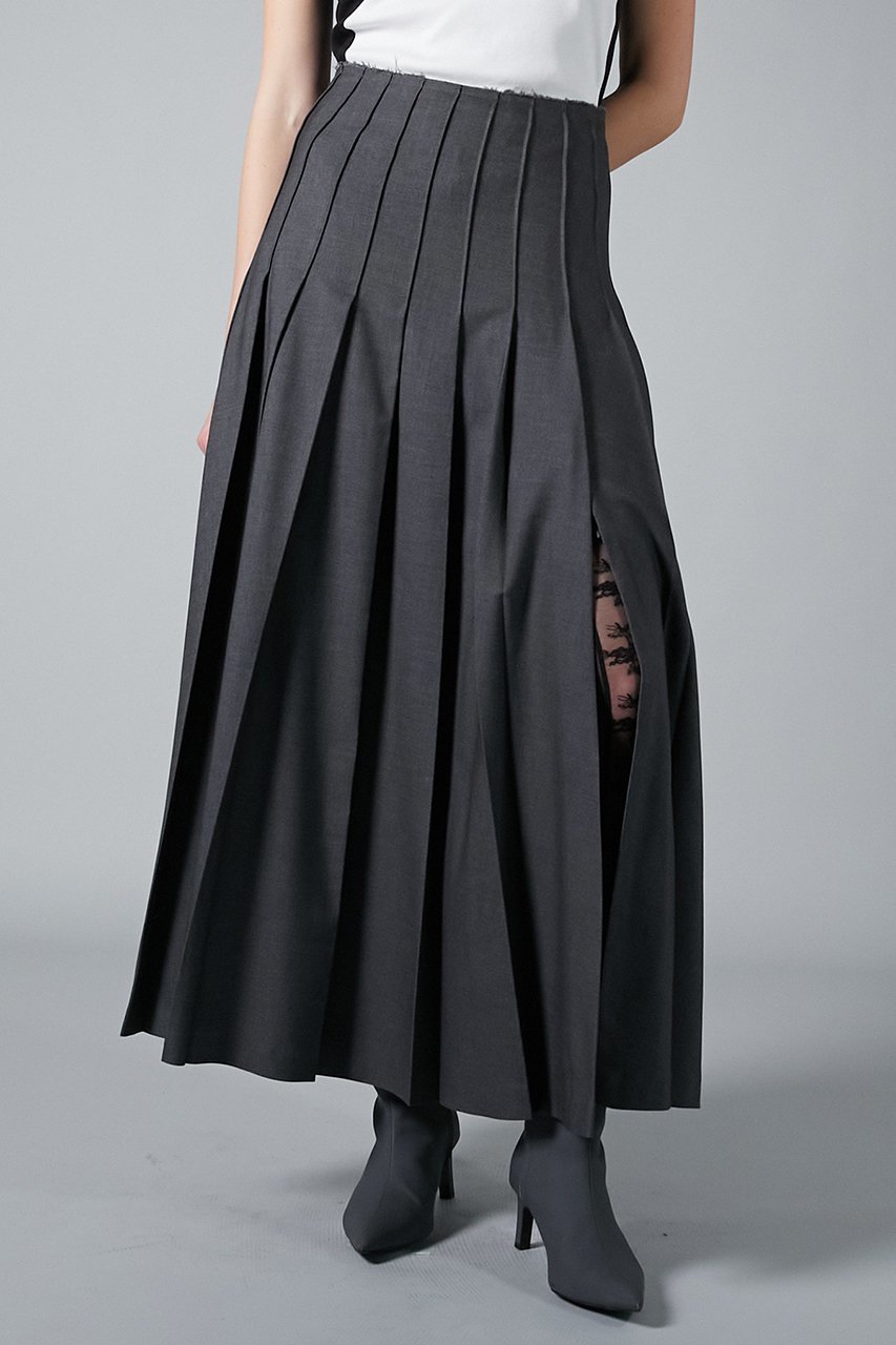 【プランク プロジェクト/PRANK PROJECT】のウールマキシプリーツスカート 人気、トレンドファッション・服の通販 founy(ファニー) 　ファッション　Fashion　レディースファッション　Fashion for Women　スカート　Skirts　プリーツスカート / 上品フェミニンスタイル　Pleated Skirts　ロングスカート　Long Skirts / Maxi & Midi Skirts　スリット　Slit, Slit Detail　ツイル　Twist, Twisted Detail　フロント　Front, Front Design　プリーツ　Pleats, Pleated　ロング　Long, Long-Length　 other-1|ID: prp329100004210195 ipo3291000000032823797