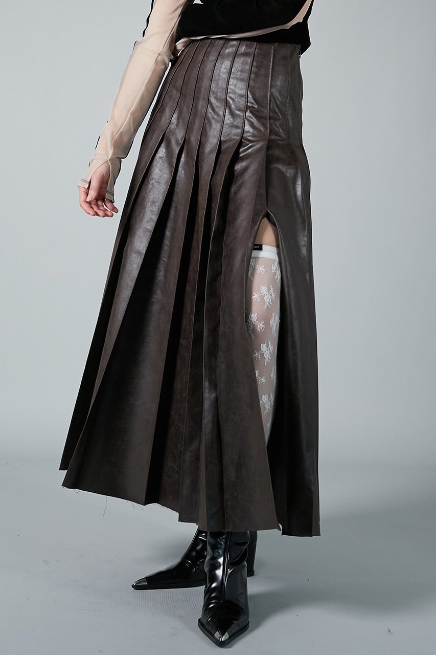 【プランク プロジェクト/PRANK PROJECT】のプリテッドマキシスカート 人気、トレンドファッション・服の通販 founy(ファニー) ファッション Fashion レディースファッション Fashion for Women スカート Skirts ロングスカート Long Skirts / Maxi & Midi Skirts スリット Slit, Slit Detail フェイクレザー Faux Leather, PU Leather フロント Front, Front Design プリーツ Pleats, Pleated リアル Real, Realistic ロング Long, Long-Length other-2|ID: prp329100004210196 ipo3291000000034980882