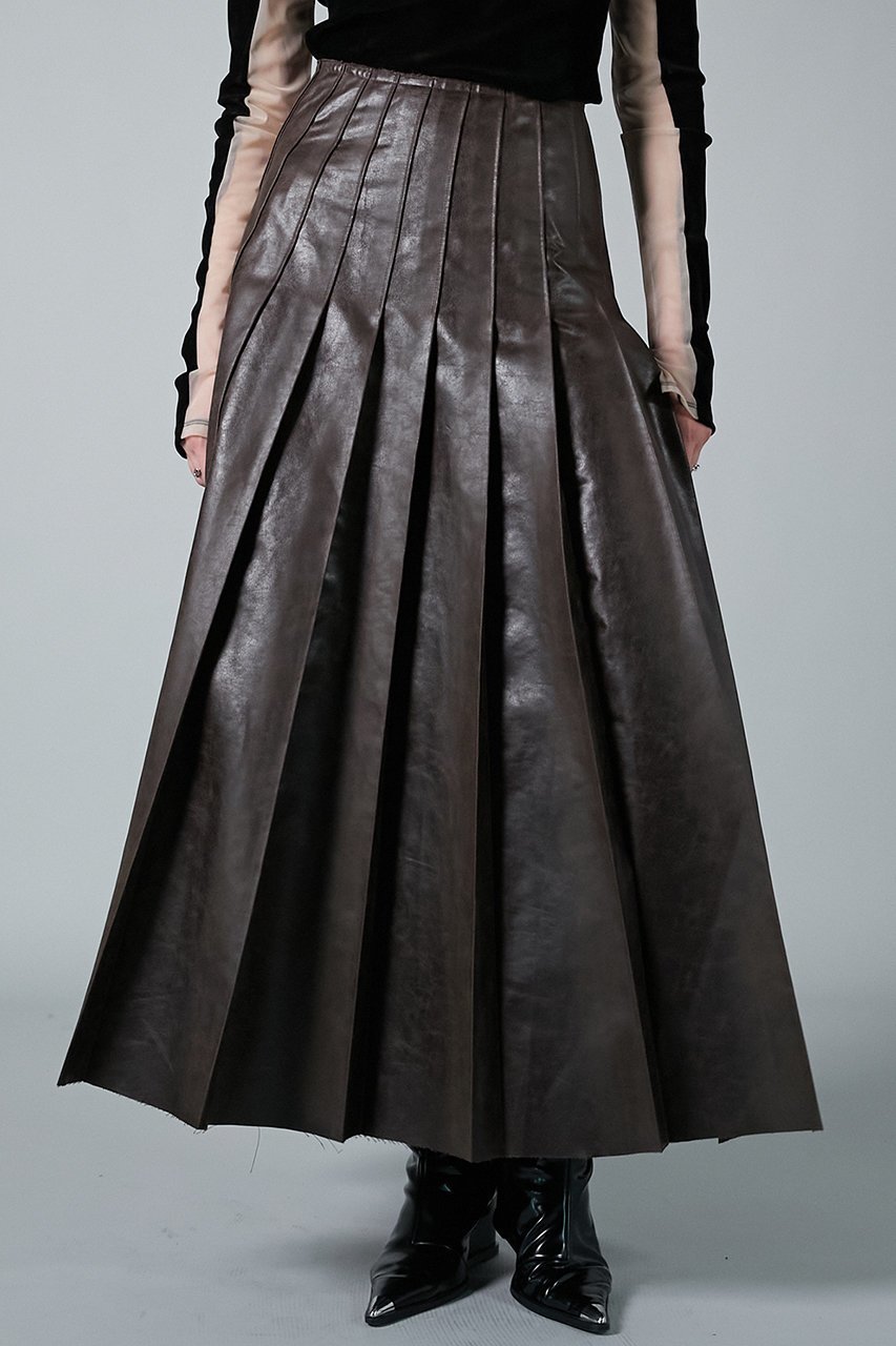 【プランク プロジェクト/PRANK PROJECT】のプリテッドマキシスカート 人気、トレンドファッション・服の通販 founy(ファニー) 　ファッション　Fashion　レディースファッション　Fashion for Women　スカート　Skirts　ロングスカート　Long Skirts / Maxi & Midi Skirts　スリット　Slit, Slit Detail　フェイクレザー　Faux Leather, PU Leather　フロント　Front, Front Design　プリーツ　Pleats, Pleated　リアル　Real, Realistic　ロング　Long, Long-Length　 other-1|ID: prp329100004210196 ipo3291000000035773715