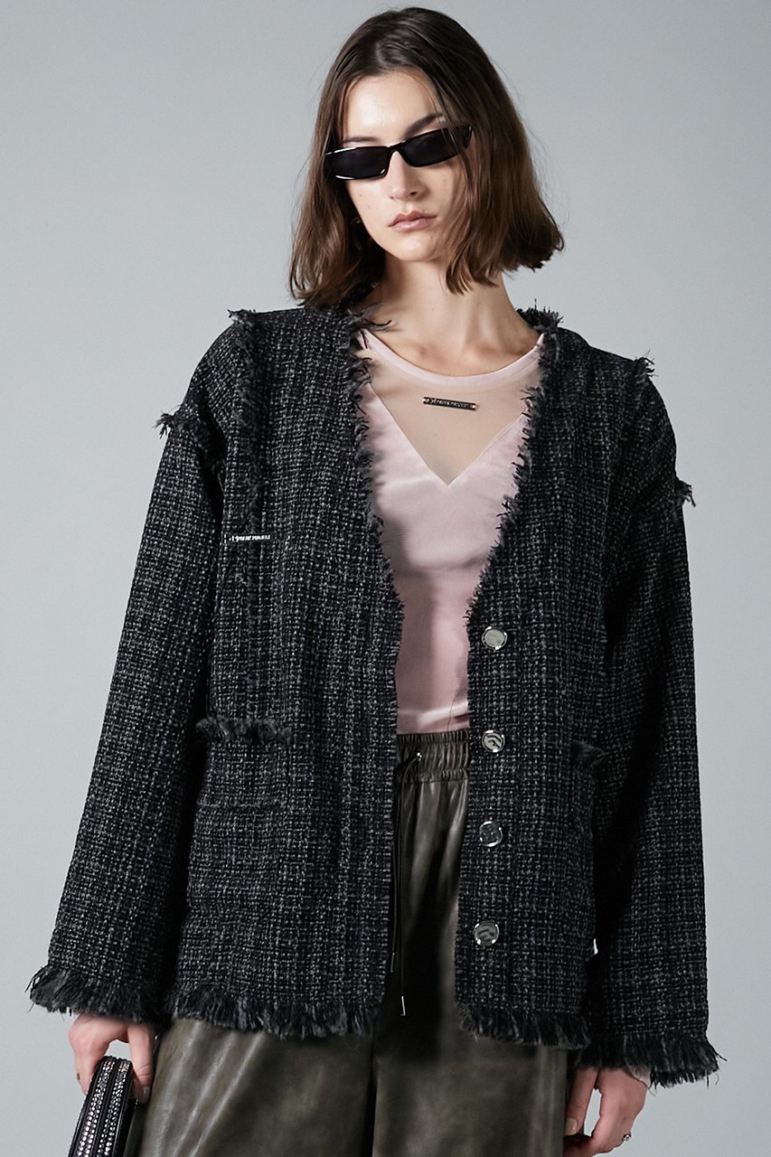 【プランク プロジェクト/PRANK PROJECT】のツイードカーディガン インテリア・キッズ・メンズ・レディースファッション・服の通販 founy(ファニー) 　ファッション　Fashion　レディースファッション　Fashion for Women　トップス・カットソー　Cut & Sew Tops　ニット　Knit Tops & Sweaters　カーディガン・羽織り　Layered Style Cardigans　おすすめ　Recommended / Our Picks　カーディガン　Cardigan, Knitwear　ジャケット　Jacket, Outerwear　ツイード　Twill, Twill Weave　GRY(グレー)|ID: prp329100004210202 ipo3291000000032966554