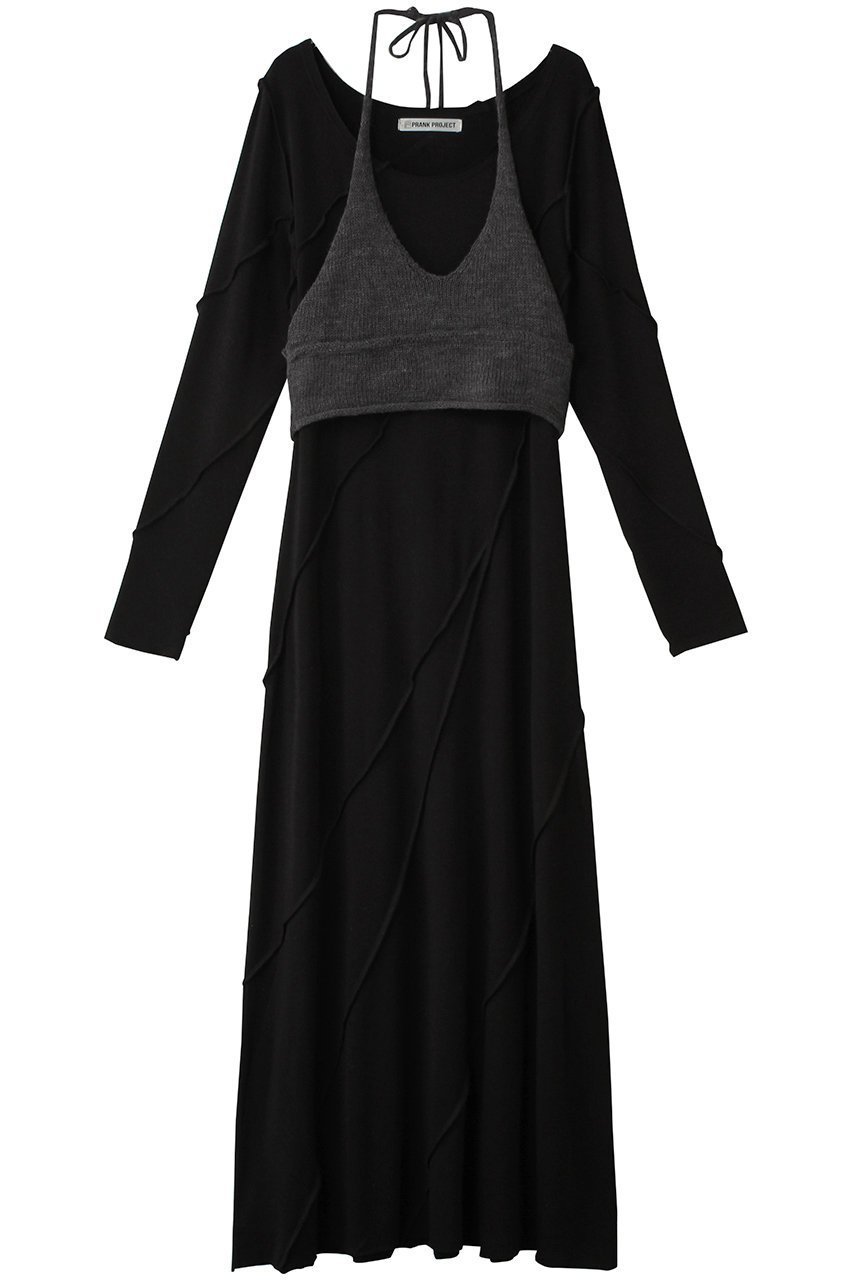【プランク プロジェクト/PRANK PROJECT】のニットレイヤードマキシワンピ/Knit Layered Maxi One Piece インテリア・キッズ・メンズ・レディースファッション・服の通販 founy(ファニー) ファッション Fashion レディースファッション Fashion for Women ワンピース Dresses チュニック Tunic Tops & Dresses マキシ丈ワンピース・ロングドレス Maxi Dresses / Long One-Pieces チュニック Tunic, Long Top ビスチェ Bustier, Corset Top リボン Ribbon, Bow ロング Long, Long-Length BLK(ブラック)|ID: prp329100004210206 ipo3291000000034421930