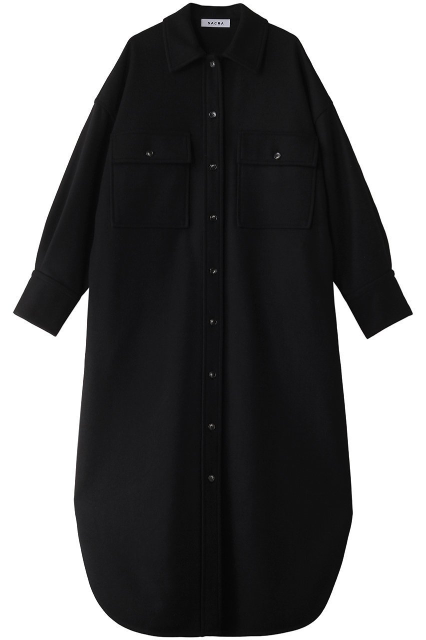 美品　sacra カシミヤウールメルトンロングシャツコート サクラ/SACRA】のカシミヤウールメルトンロングシャツコート | 人気