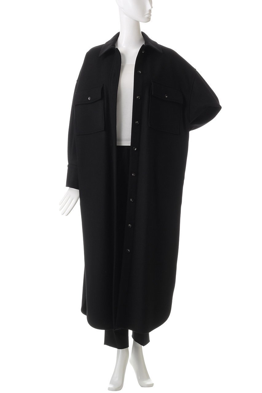 美品　sacra カシミヤウールメルトンロングシャツコート SACRA(サクラ)｜カシミヤウールメルトンロングシャツコート/ブラック