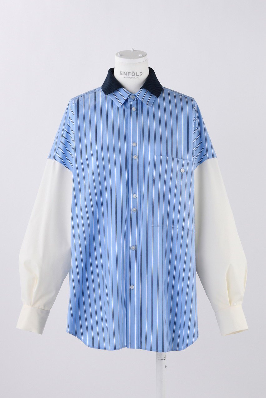【エンフォルド/ENFOLD】のSTRIPE MIX ニットクレリック SH/シャツ インテリア・キッズ・メンズ・レディースファッション・服の通販 founy(ファニー) 　ファッション　Fashion　レディースファッション　Fashion for Women　トップス・カットソー　Cut & Sew Tops　ニット　Knit Tops & Sweaters　シャツ・ブラウス・オフィスカジュアル　Elegant Blouses & Button-Ups　スリーブ　Sleeve, Long Sleeve / Short Sleeve　ボックス　Boxy, Box Shape　ミックス　Mix, Mixed Style　ロング　Long, Long-Length　冬　Winter / This Winter　エクリュ|ID: prp329100004211648 ipo3291000000032888322