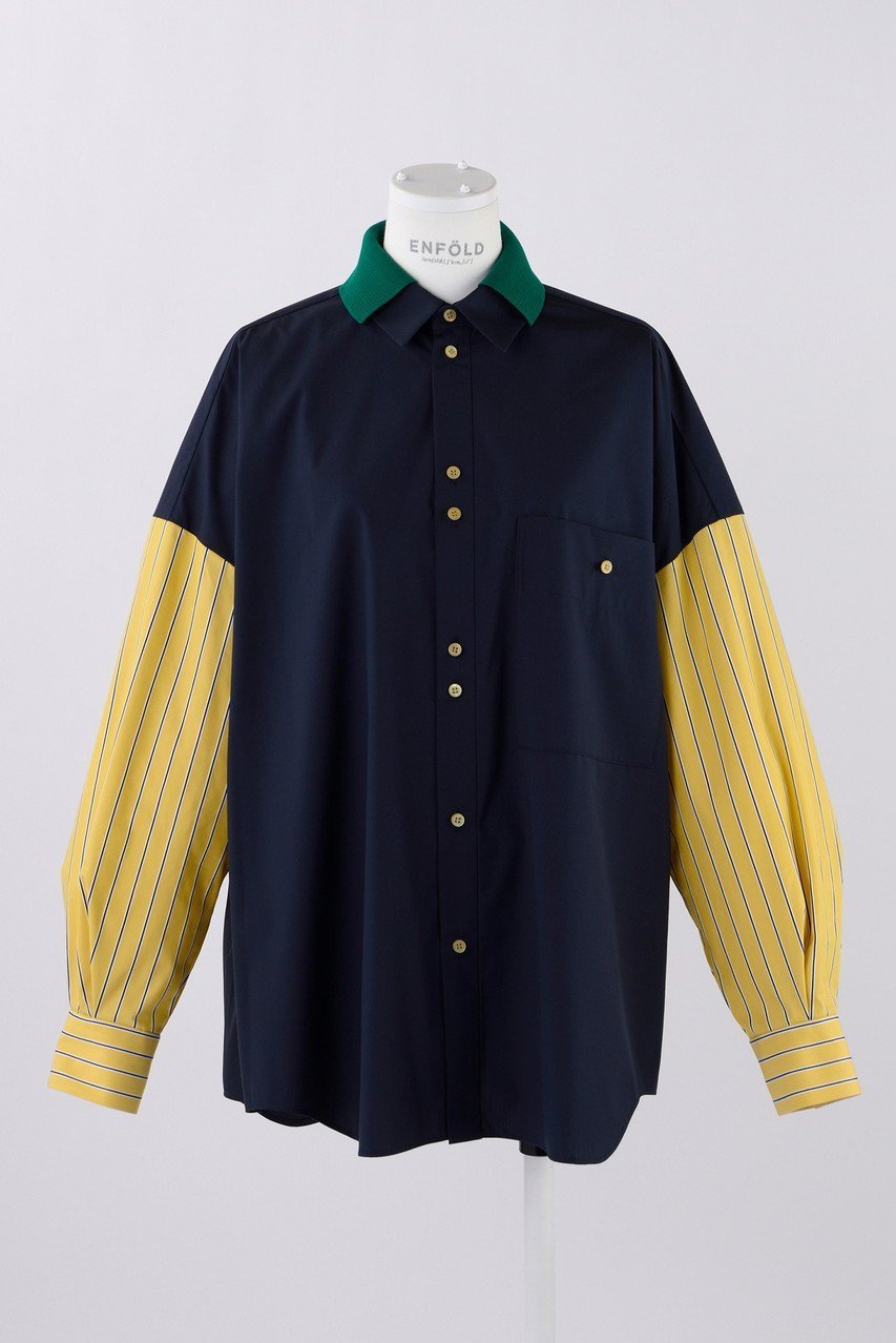 【エンフォルド/ENFOLD】のSTRIPE MIX ニットクレリック SH/シャツ インテリア・キッズ・メンズ・レディースファッション・服の通販 founy(ファニー) 　ファッション　Fashion　レディースファッション　Fashion for Women　トップス・カットソー　Cut & Sew Tops　ニット　Knit Tops & Sweaters　シャツ・ブラウス・オフィスカジュアル　Elegant Blouses & Button-Ups　スリーブ　Sleeve, Long Sleeve / Short Sleeve　ボックス　Boxy, Box Shape　ミックス　Mix, Mixed Style　ロング　Long, Long-Length　冬　Winter / This Winter　イエロー|ID: prp329100004211648 ipo3291000000036399095
