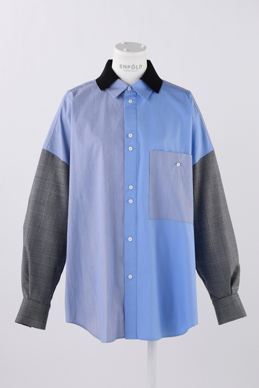 【エンフォルド/ENFOLD】のSTRIPE MIX ニットクレリック SH/シャツ インテリア・キッズ・メンズ・レディースファッション・服の通販 founy(ファニー) 　ファッション　Fashion　レディースファッション　Fashion for Women　トップス・カットソー　Cut & Sew Tops　ニット　Knit Tops & Sweaters　シャツ・ブラウス・オフィスカジュアル　Elegant Blouses & Button-Ups　スリーブ　Sleeve, Long Sleeve / Short Sleeve　ボックス　Boxy, Box Shape　ミックス　Mix, Mixed Style　ロング　Long, Long-Length　冬　Winter / This Winter　グレンチェック|ID: prp329100004211648 ipo3291000000036399097