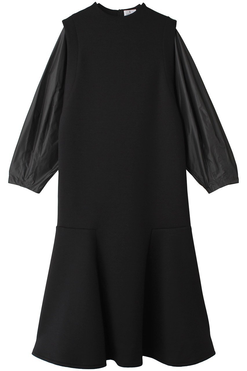 【ランバン オン ブルー/LANVIN en Bleu】のタフタスリーブコンビワンピース インテリア・キッズ・メンズ・レディースファッション・服の通販 founy(ファニー) 　ファッション　Fashion　レディースファッション　Fashion for Women　ワンピース　Dresses　チュニック　Tunic Tops & Dresses　おすすめ　Recommended / Our Picks　タフタ　Taffeta, Structured Fabric　チュニック　Tunic, Long Top　トレンド　Trend, Trending Now　フレア　Flare, Flared　リラックス　Relax, Relaxed Fit　ロング　Long, Long-Length　ブラック|ID: prp329100004212843 ipo3291000000032884189