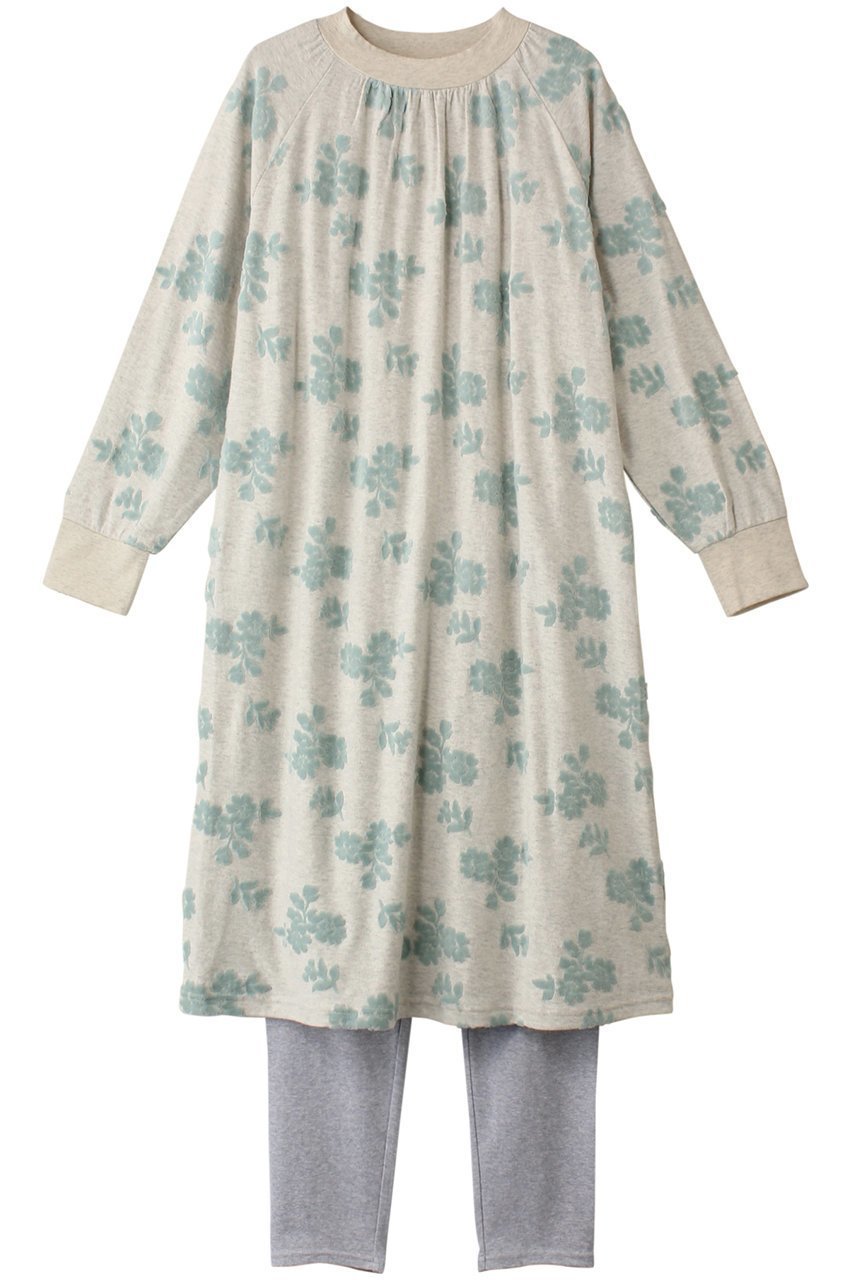 【キッドブルー/KID BLUE】のコットンベロアJQナイティ(スパッツつき) インテリア・キッズ・メンズ・レディースファッション・服の通販 founy(ファニー) 　ファッション　Fashion　レディースファッション　Fashion for Women　トップス・カットソー　Cut & Sew Tops　ベロアトップス　Velour Tops / Velvet-Look Items　ジャカード／ジャガード　Jacquard, Woven Pattern　スリーブ　Sleeve, Long Sleeve / Short Sleeve　パジャマ　Pajamas, Sleepwear　フラワー　Flower, Floral　ベロア　Velour, Soft Velvet　ロング　Long, Long-Length　エレガント 上品　Elegant　アイボリー|ID: prp329100004214899 ipo3291000000032834781