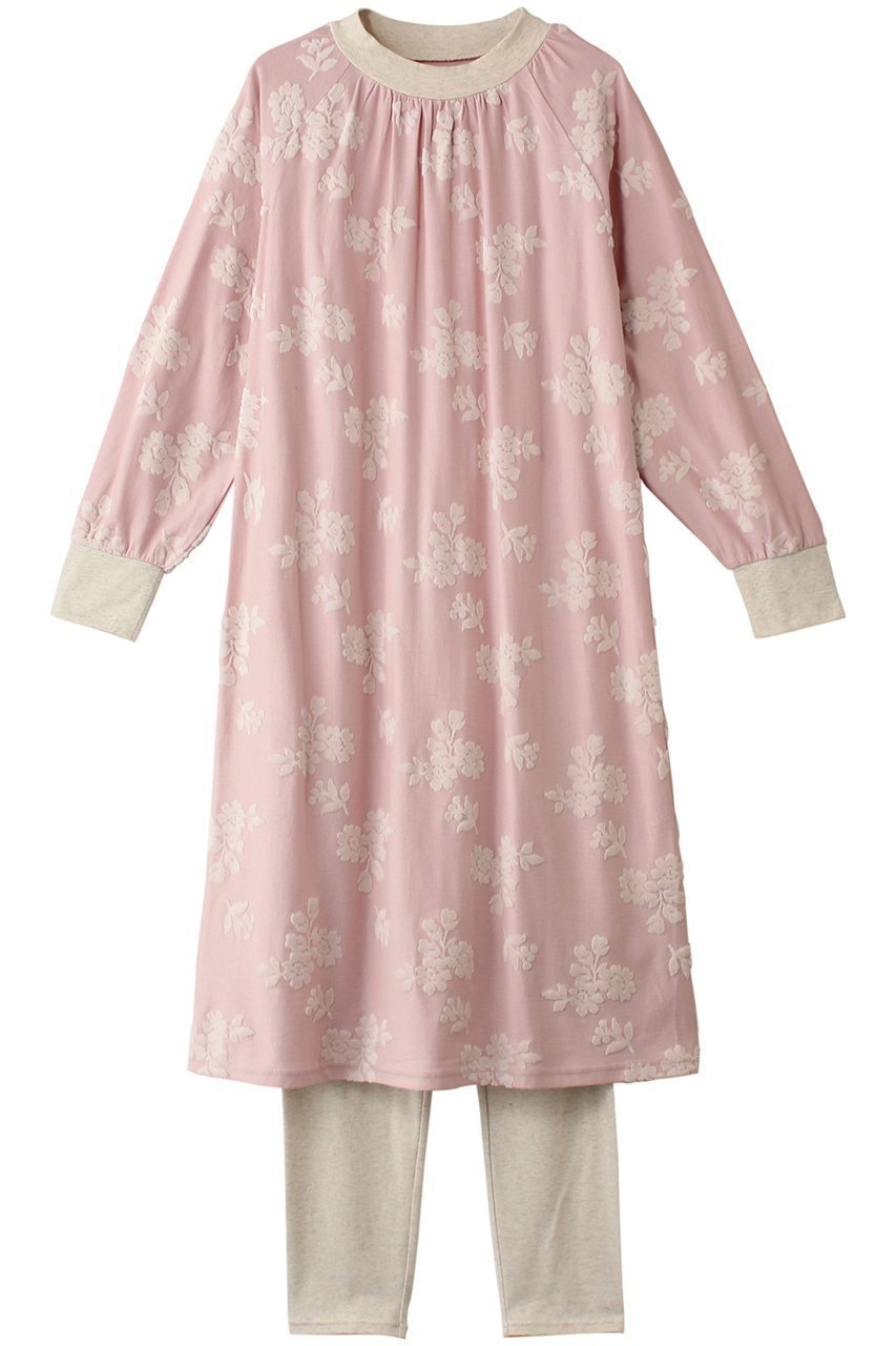 【キッドブルー/KID BLUE】のコットンベロアJQナイティ(スパッツつき) インテリア・キッズ・メンズ・レディースファッション・服の通販 founy(ファニー) 　ファッション　Fashion　レディースファッション　Fashion for Women　トップス・カットソー　Cut & Sew Tops　ベロアトップス　Velour Tops / Velvet-Look Items　ジャカード／ジャガード　Jacquard, Woven Pattern　スリーブ　Sleeve, Long Sleeve / Short Sleeve　パジャマ　Pajamas, Sleepwear　フラワー　Flower, Floral　ベロア　Velour, Soft Velvet　ロング　Long, Long-Length　エレガント 上品　Elegant　ピンク|ID: prp329100004214899 ipo3291000000032834782