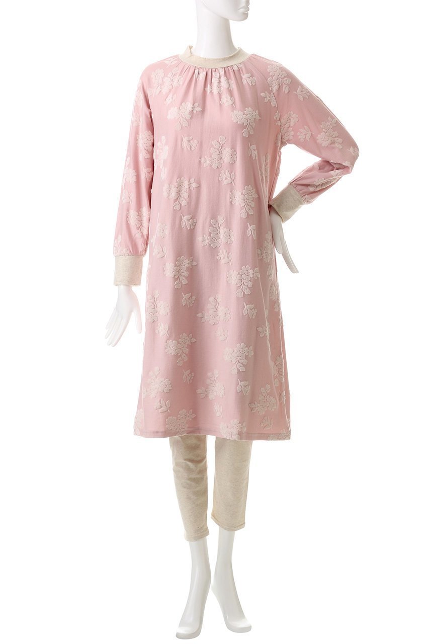【キッドブルー/KID BLUE】のコットンベロアJQナイティ(スパッツつき) 人気、トレンドファッション・服の通販 founy(ファニー) 　ファッション　Fashion　レディースファッション　Fashion for Women　トップス・カットソー　Cut & Sew Tops　ベロアトップス　Velour Tops / Velvet-Look Items　ジャカード／ジャガード　Jacquard, Woven Pattern　スリーブ　Sleeve, Long Sleeve / Short Sleeve　パジャマ　Pajamas, Sleepwear　フラワー　Flower, Floral　ベロア　Velour, Soft Velvet　ロング　Long, Long-Length　エレガント 上品　Elegant　other-2|ID: prp329100004214899 ipo3291000000032834783