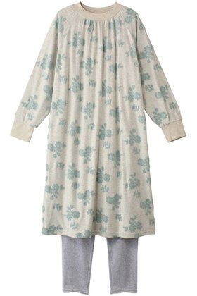 【キッドブルー/KID BLUE】 コットンベロアJQナイティ(スパッツつき)人気、トレンドファッション・服の通販 founy(ファニー) ファッション Fashion レディースファッション Fashion for Women トップス・カットソー Cut & Sew Tops ベロアトップス Velour Tops / Velvet-Look Items ジャカード／ジャガード Jacquard, Woven Pattern スリーブ Sleeve, Long Sleeve / Short Sleeve パジャマ Pajamas, Sleepwear フラワー Flower, Floral ベロア Velour, Soft Velvet ロング Long, Long-Length エレガント 上品 Elegant 新作・新入荷 New Arrivals / New In |ID:prp329100004214899