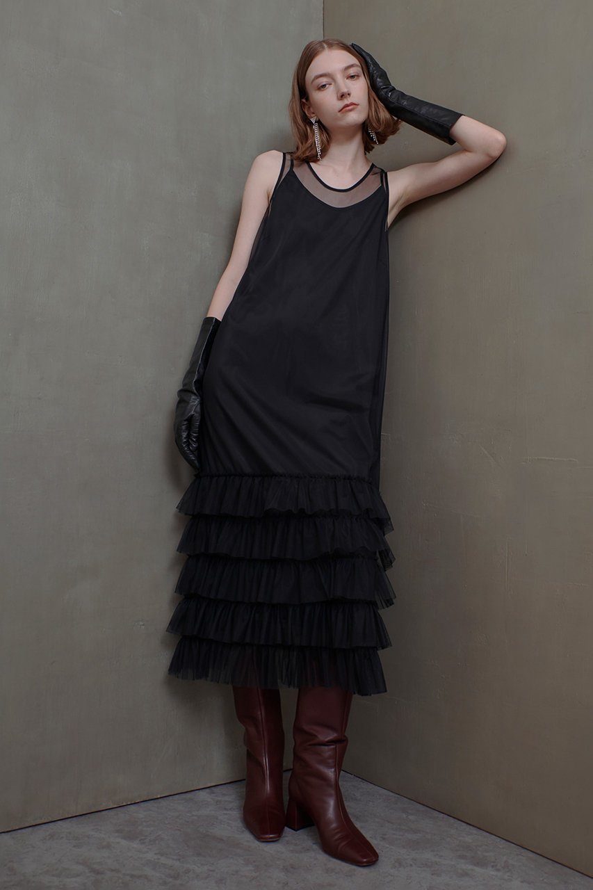 【アルアバイル/allureville】のチュールフリルティアードワンピース 人気、トレンドファッション・服の通販 founy(ファニー) 　ファッション　Fashion　レディースファッション　Fashion for Women　ワンピース　Dresses　チュニック　Tunic Tops & Dresses　シアー　Sheer, See-Through　チュニック　Tunic, Long Top　チュール　Tulip, Tulip Motif　トレンド　Trend, Trending Now　ドレス　Dress, One-Piece　ノースリーブ　Sleeveless, No-Sleeve　フリル　Frill, Ruffle　ペチコート　Petticoat, Underskirt　ロング　Long, Long-Length　 other-1|ID: prp329100004214913 ipo3291000000032874700
