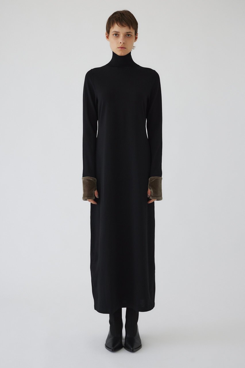 【リムアーク/RIM.ARK】のVelour cuffs knit dress/ニットドレス インテリア・キッズ・メンズ・レディースファッション・服の通販 founy(ファニー) 　ファッション　Fashion　レディースファッション　WOMEN　ワンピース　Dress　ドレス　Party Dresses　チュニック　Tunic　カフス　Cuffs　チュニック　Tunic　ドレス　Dress　ハイネック　High Neck　ベロア　Velor　ロング　Long　ブラック|ID: prp329100004216022 ipo3291000000032375995