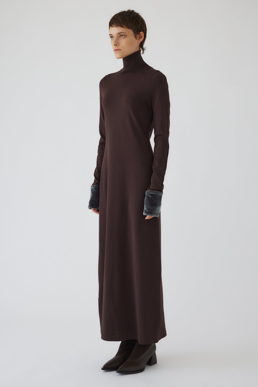 【リムアーク/RIM.ARK】のVelour cuffs knit dress/ニットドレス 人気、トレンドファッション・服の通販 founy(ファニー) 　ファッション　Fashion　レディースファッション　WOMEN　ワンピース　Dress　ドレス　Party Dresses　チュニック　Tunic　カフス　Cuffs　チュニック　Tunic　ドレス　Dress　ハイネック　High Neck　ベロア　Velor　ロング　Long　other-2|ID: prp329100004216022 ipo3291000000032375997