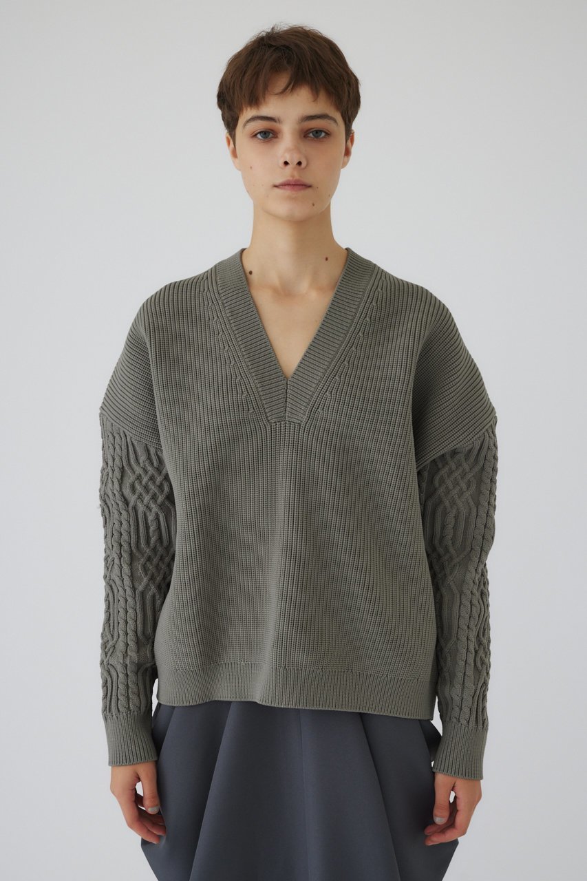 【リムアーク/RIM.ARK】のCable sleeve knit tops/トップス インテリア・キッズ・メンズ・レディースファッション・服の通販 founy(ファニー) 　ファッション　Fashion　レディースファッション　Fashion for Women　トップス・カットソー　Cut & Sew Tops　ニット　Knit Tops & Sweaters　カジュアルプルオーバー・ニットトップス　Pullovers & Knit Tops / Casual Pullovers　クール　Cool, Chic　グレージュ|ID: prp329100004216025 ipo3291000000032959289