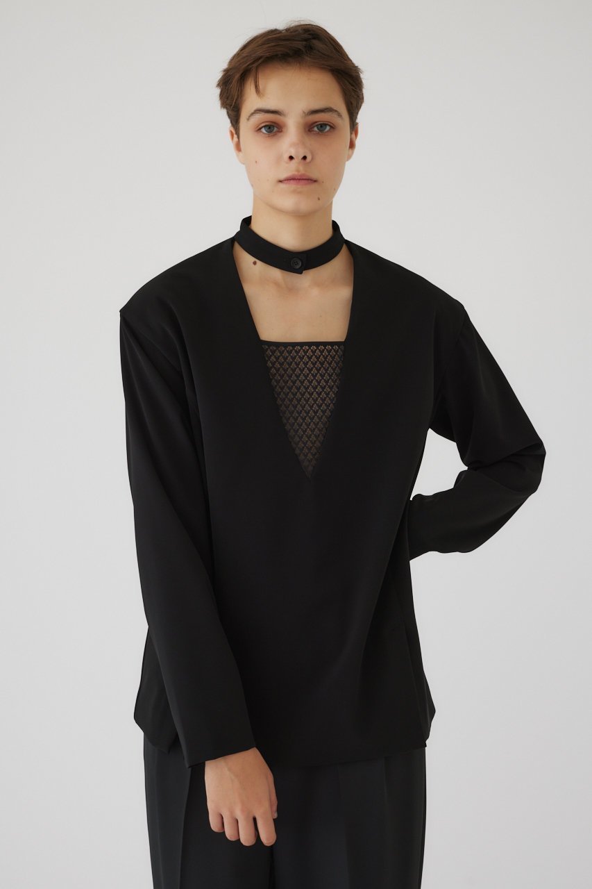 【リムアーク/RIM.ARK】のJK like docking tops/トップス インテリア・キッズ・メンズ・レディースファッション・服の通販 founy(ファニー) 　ファッション　Fashion　レディースファッション　WOMEN　トップス・カットソー　Tops/Tshirt　シャツ/ブラウス　Shirts/Blouses　スリーブ　Sleeve　ドレープ　Drape　ラッセル　Russell　レース　Race　ロング　Long　ブラック|ID: prp329100004216027 ipo3291000000032377228
