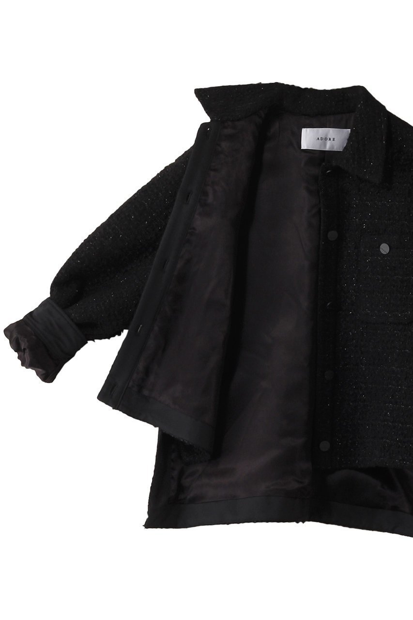 【アドーア/ADORE】のブラックラメツイードジャケット 人気、トレンドファッション・服の通販 founy(ファニー) 　ファッション　Fashion　レディースファッション　Fashion for Women　アウター　Coat / Outerwear Collection　レディースジャケット・軽アウター　Jackets　おすすめ　Recommended / Our Picks　エレガント 上品　Elegant　シルバー　Silver, Metallic Silver　ジャケット　Jacket, Outerwear　スリット　Slit, Slit Detail　ファブリック　Fabric, Textile　フリンジ　Fringe, Tassel　リラックス　Relax, Relaxed Fit　other-6|ID: prp329100004217379 ipo3291000000032940606
