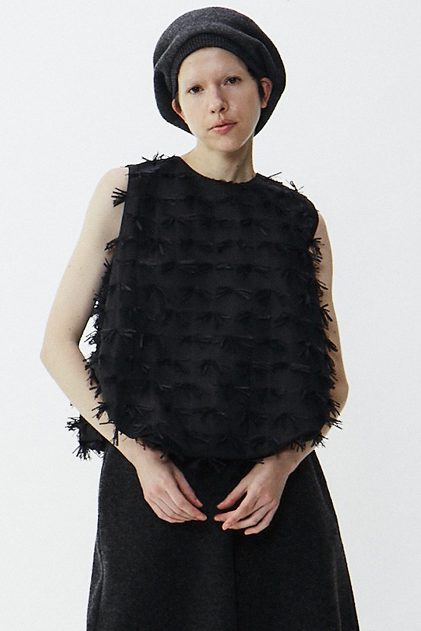 【プレインピープル/PLAIN PEOPLE】のカットテープジャガードバルーンシルエットブラウス 人気、トレンドファッション・服の通販 founy(ファニー) 　ファッション　Fashion　レディースファッション　Fashion for Women　トップス・カットソー　Cut & Sew Tops　キャミソール&ノースリーブ　Camisoles & Sleeveless Tops　シャツ・ブラウス・オフィスカジュアル　Elegant Blouses & Button-Ups　ジャカード／ジャガード　Jacquard, Woven Pattern　タフタ　Taffeta, Structured Fabric　ノースリーブ　Sleeveless, No-Sleeve　バルーン　Balloon, Balloon Silhouette　フリンジ　Fringe, Tassel　other-4|ID: prp329100004217403 ipo3291000000032806344