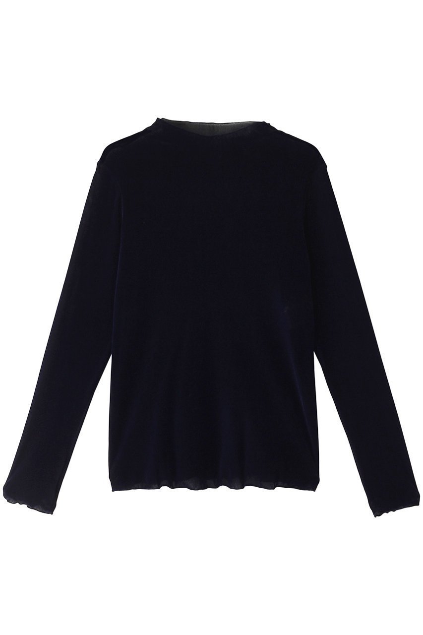 【アナイ/ANAYI】のチュールフロッキープルオーバー インテリア・キッズ・メンズ・レディースファッション・服の通販 founy(ファニー) 　ファッション　Fashion　レディースファッション　Fashion for Women　トップス・カットソー　Cut & Sew Tops　シャツ・ブラウス・オフィスカジュアル　Elegant Blouses & Button-Ups　ロングTシャツ・Tシャツ　Longline T-Shirts & Tees　カジュアルプルオーバー・ニットトップス　Pullovers & Knit Tops / Casual Pullovers　カットソー・ベーシックTシャツ　Cut-and-Sewn Tops / Stretch Tees & Basics　シアー　Sheer, See-Through　スリーブ　Sleeve, Long Sleeve / Short Sleeve　チュール　Tulip, Tulip Motif　ボトルネック　Bottle Neck, Mock Neck　ロング　Long, Long-Length　エレガント 上品　Elegant　ネイビー|ID: prp329100004217417 ipo3291000000035343439